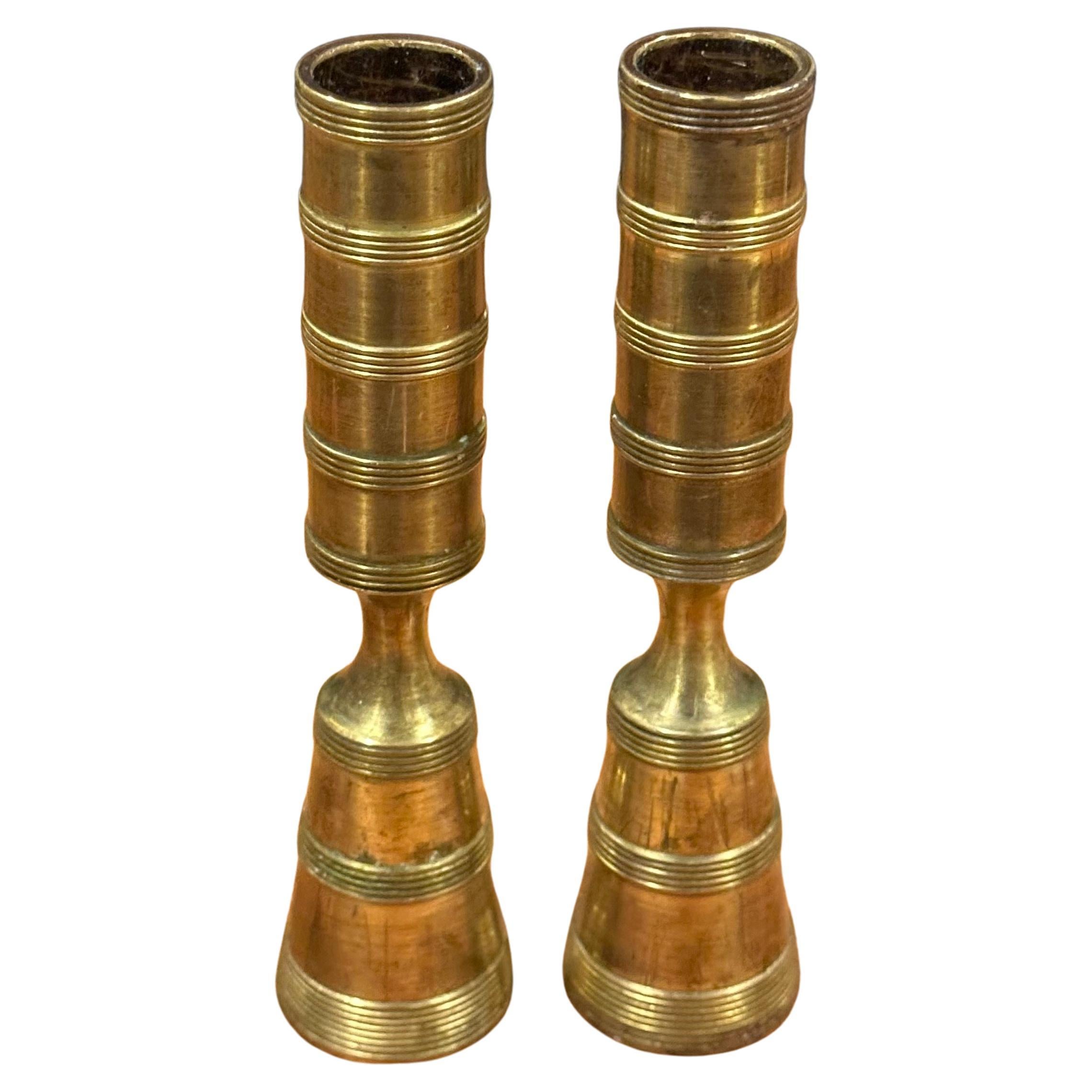 Mid-Century Modern Pair of MCM Brass Turned Candlesticks by Jens Quistgaard for Dansk