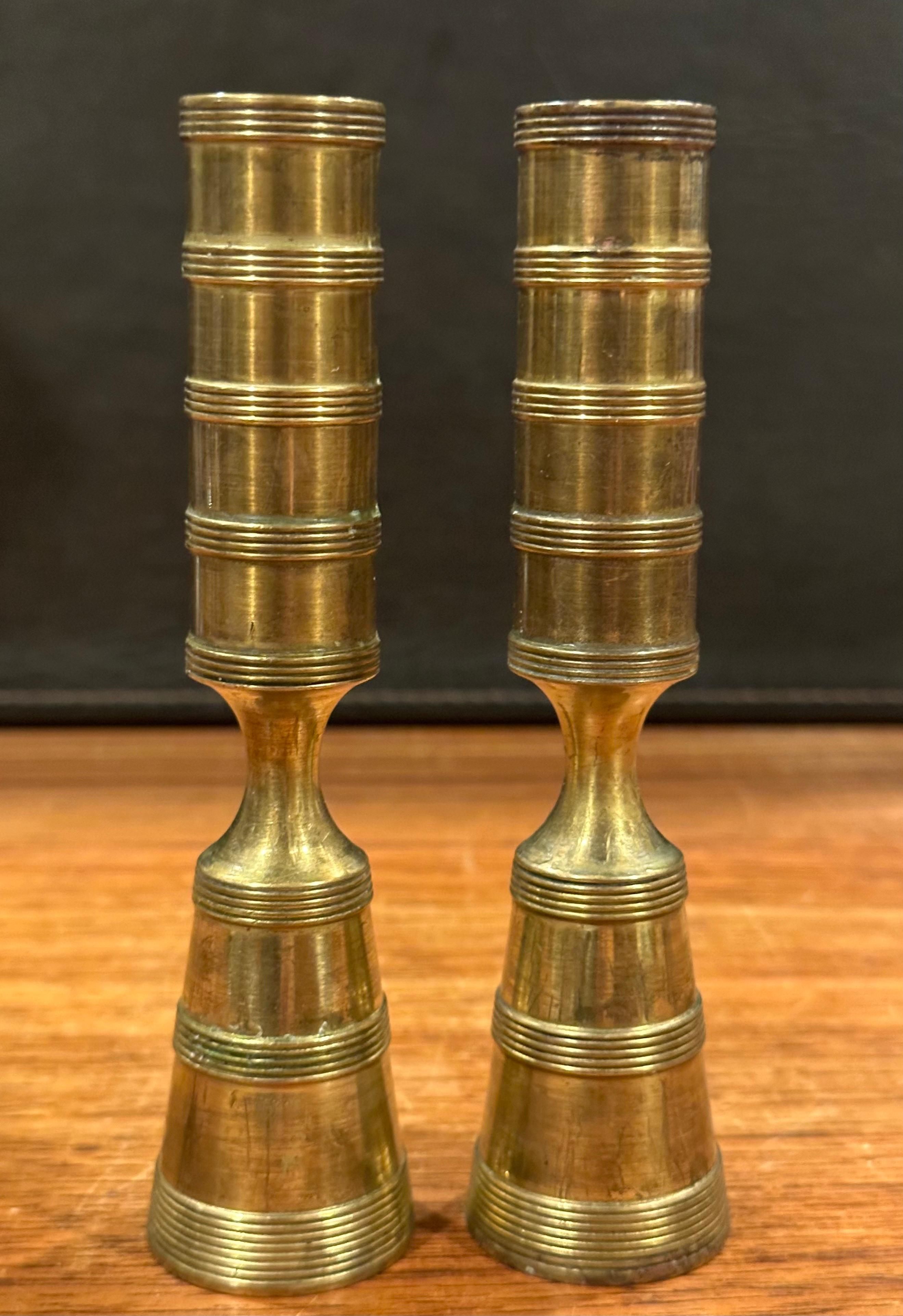 Pair of MCM Brass Turned Candlesticks by Jens Quistgaard for Dansk In Good Condition In San Diego, CA