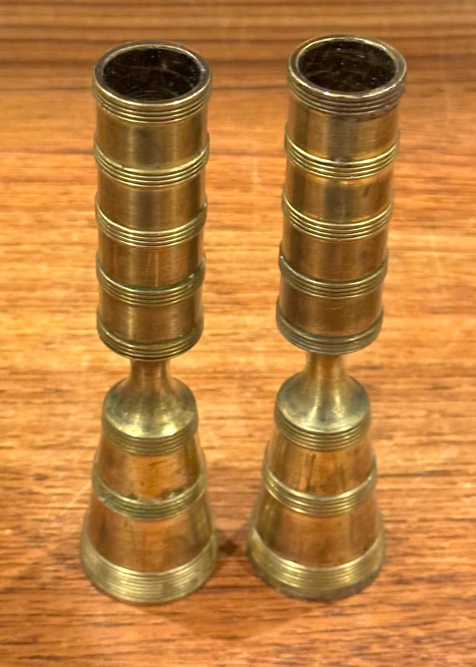 20th Century Pair of MCM Brass Turned Candlesticks by Jens Quistgaard for Dansk