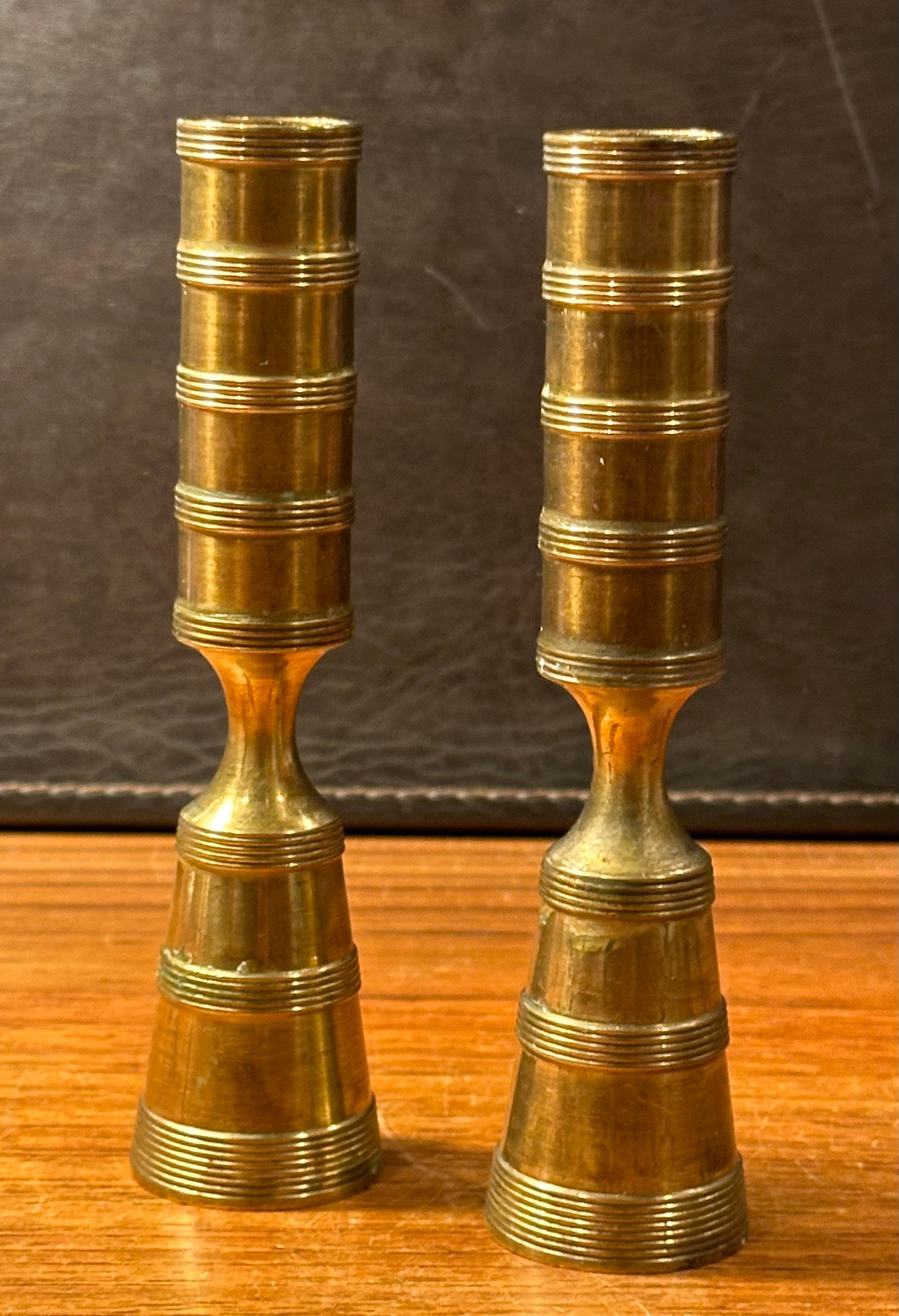 Pair of MCM Brass Turned Candlesticks by Jens Quistgaard for Dansk 1