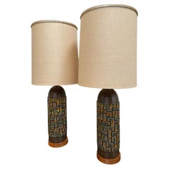Mid-Century Modern Ceramic and Wood Lamps, a Pair