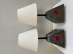 MCM Ceramic Brutalist Table Lamps, a Pair