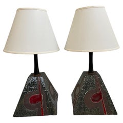 MCM Ceramic Brutalist Table Lamps, a Pair