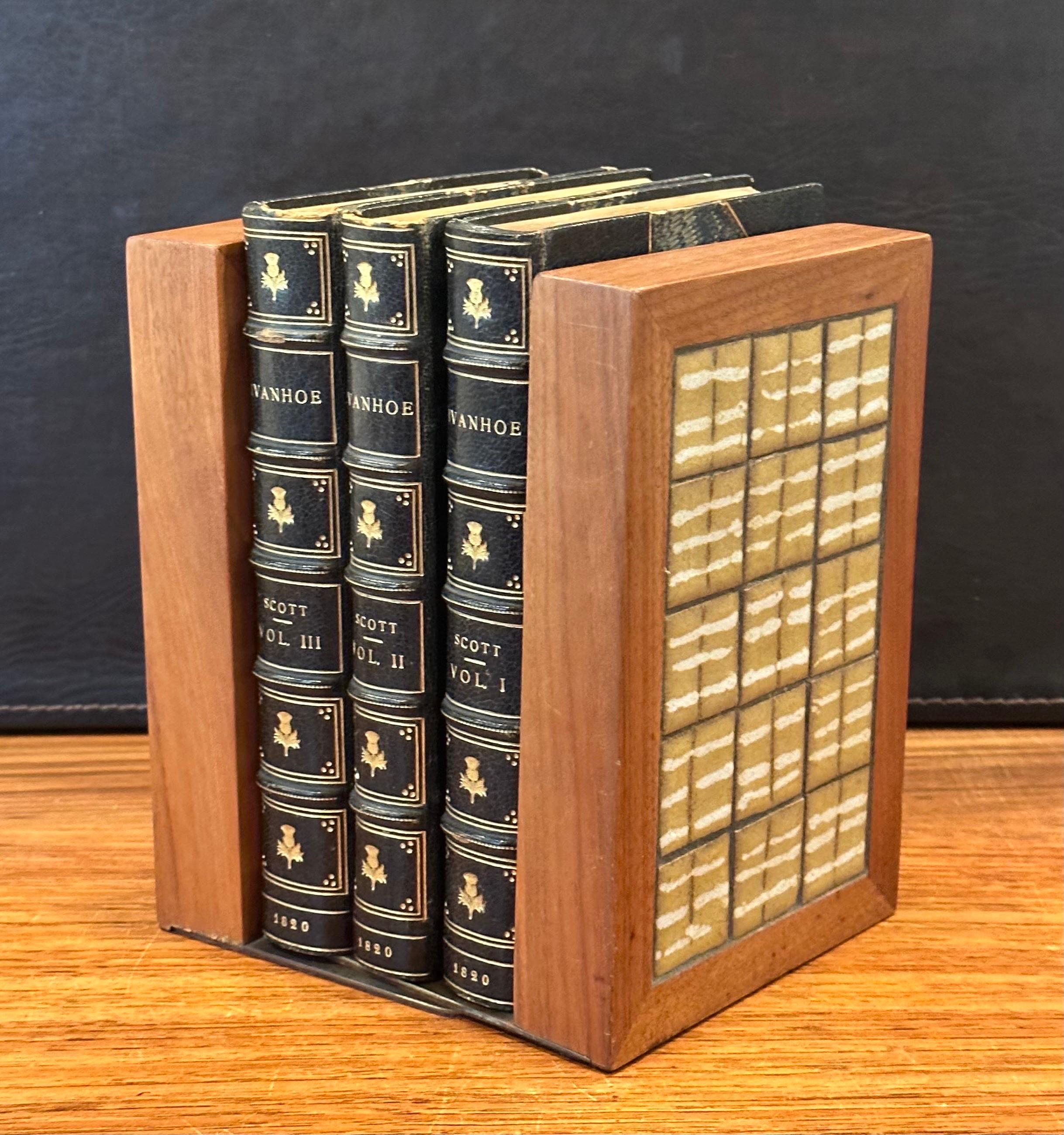 Pair of MCM Ceramic Tile and Walnut Bookends by Jane & Gordon Martz  For Sale 5