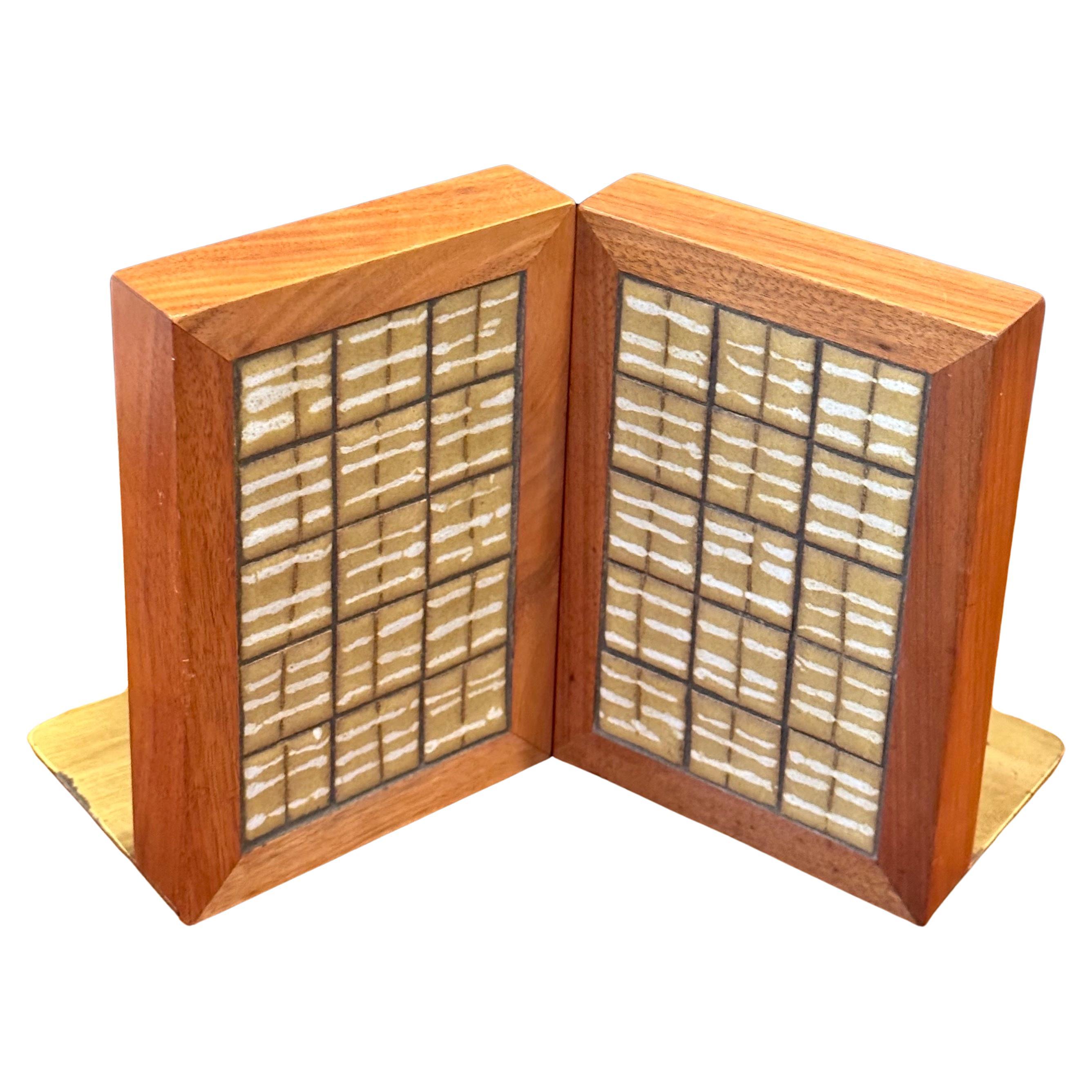 Pair of MCM Ceramic Tile and Walnut Bookends by Jane & Gordon Martz  For Sale 7