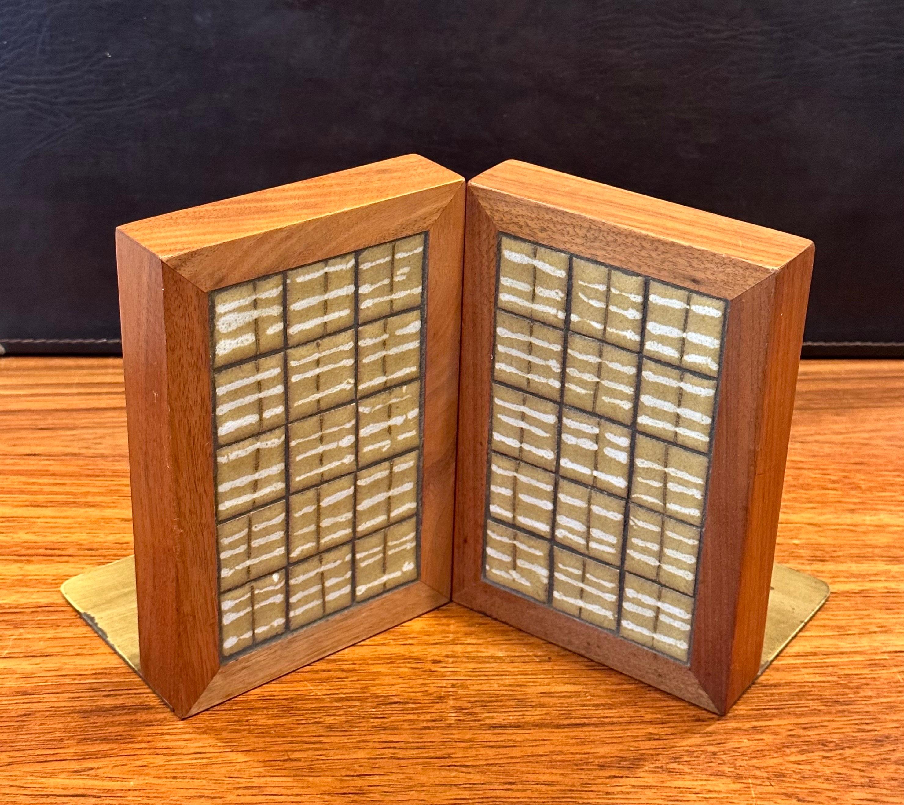 Pair of MCM Ceramic Tile and Walnut Bookends by Jane & Gordon Martz  For Sale 1