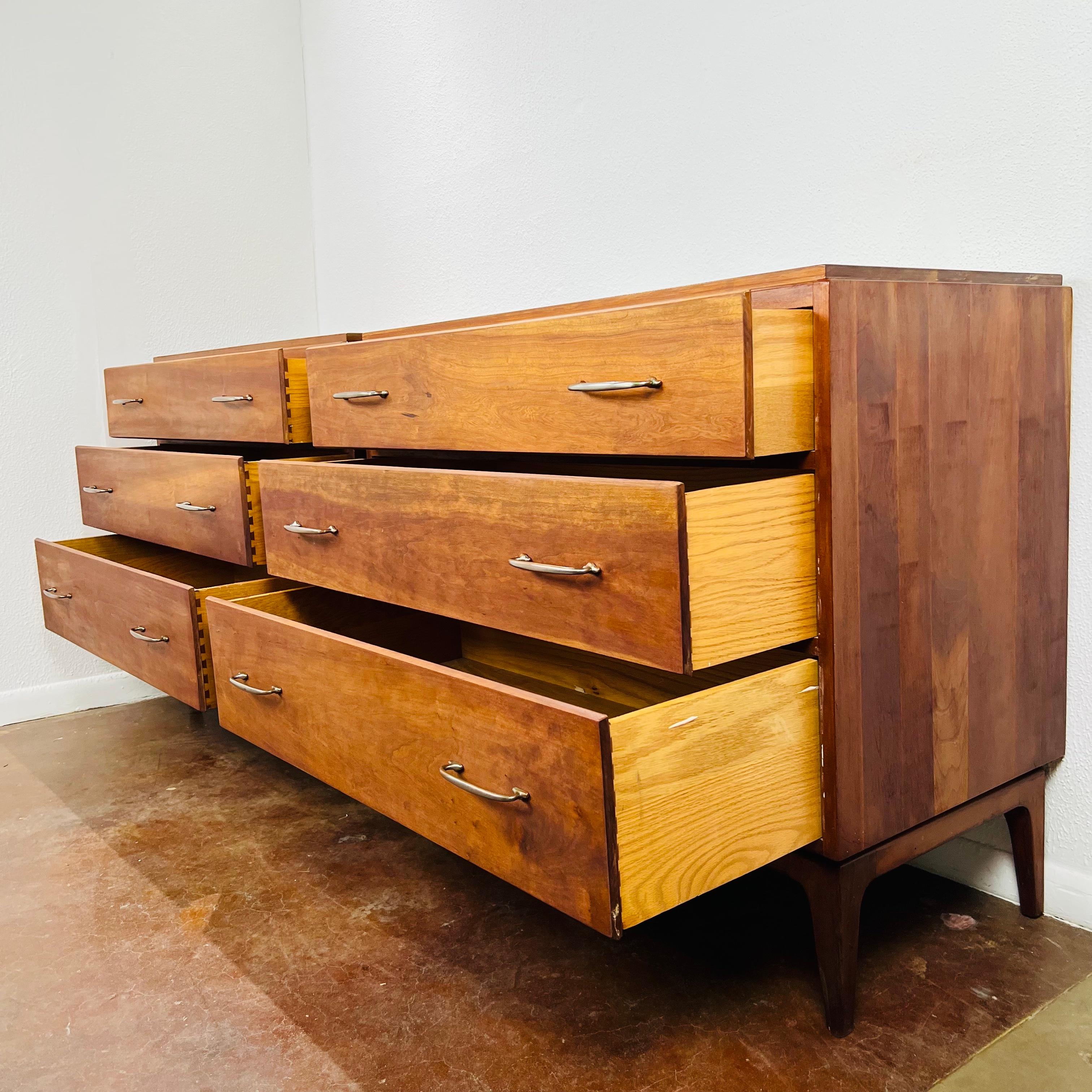 Pair of MCM Cherry 3 Drawer Chests / Dressers 5