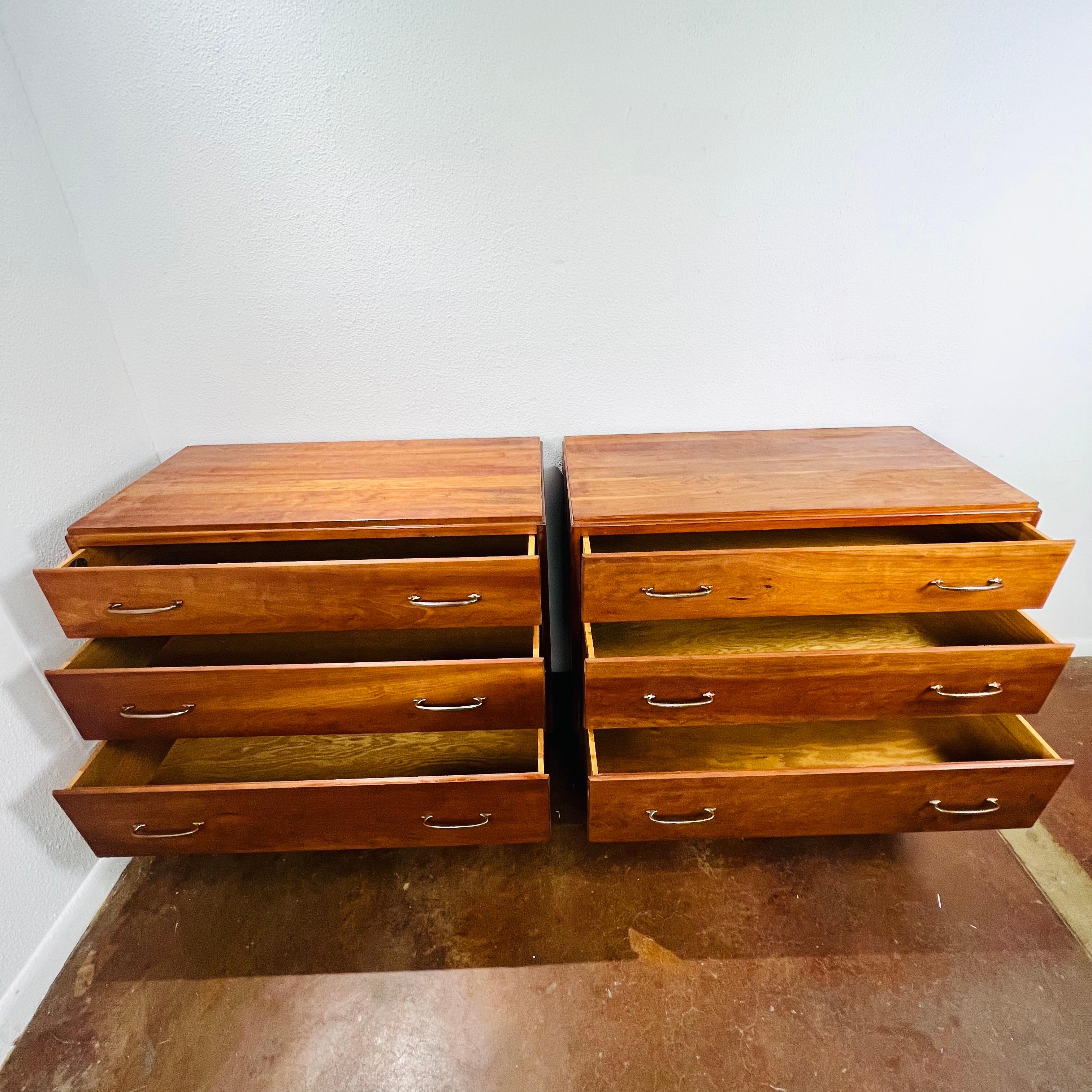 Pair of MCM Cherry 3 Drawer Chests / Dressers 6