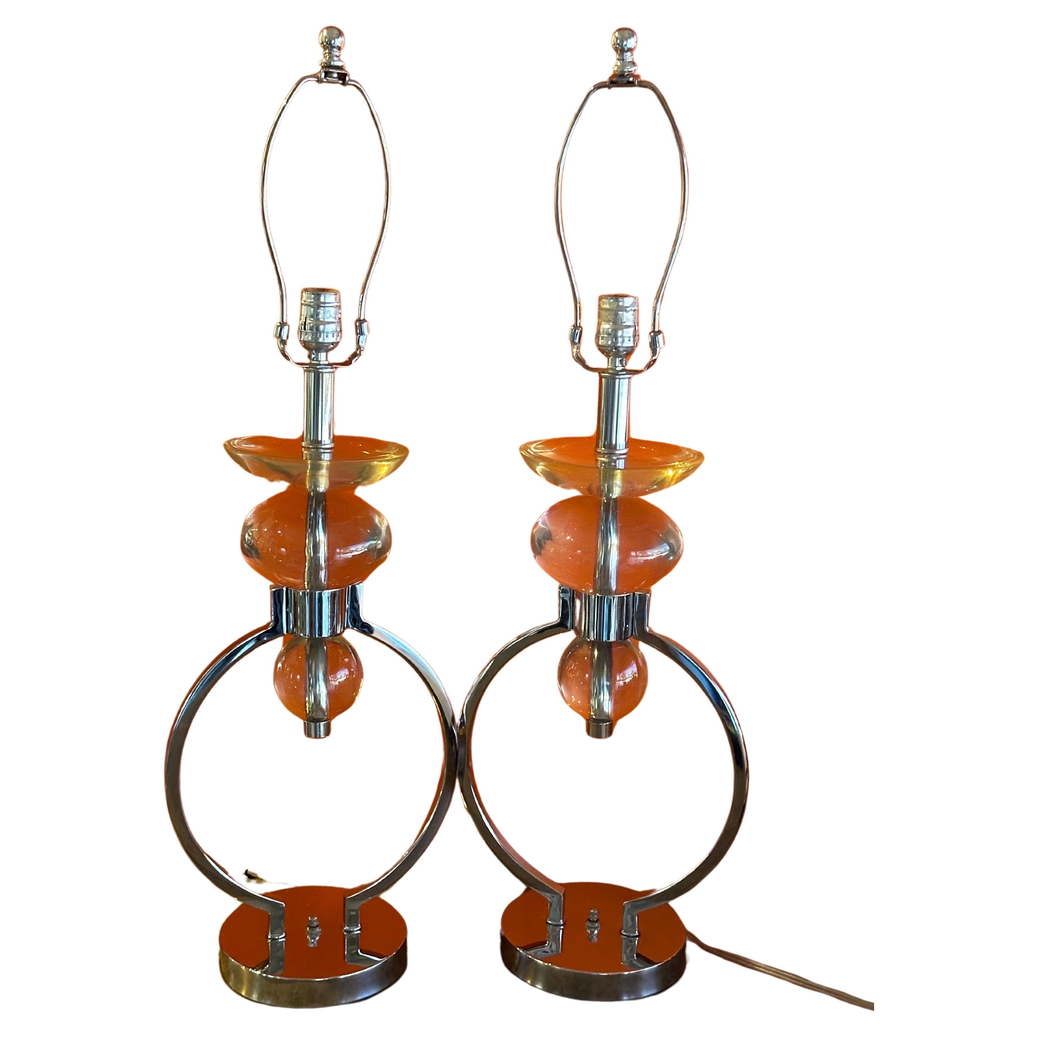 Pair of MCM Chrome and Lucite Table Lamps by Hivo Van Teal For Sale 5