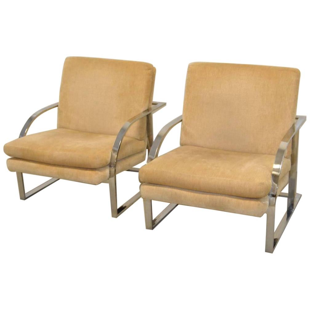 Pair of MCM Chrome Lounge Chairs Attributed to Milo Baughman