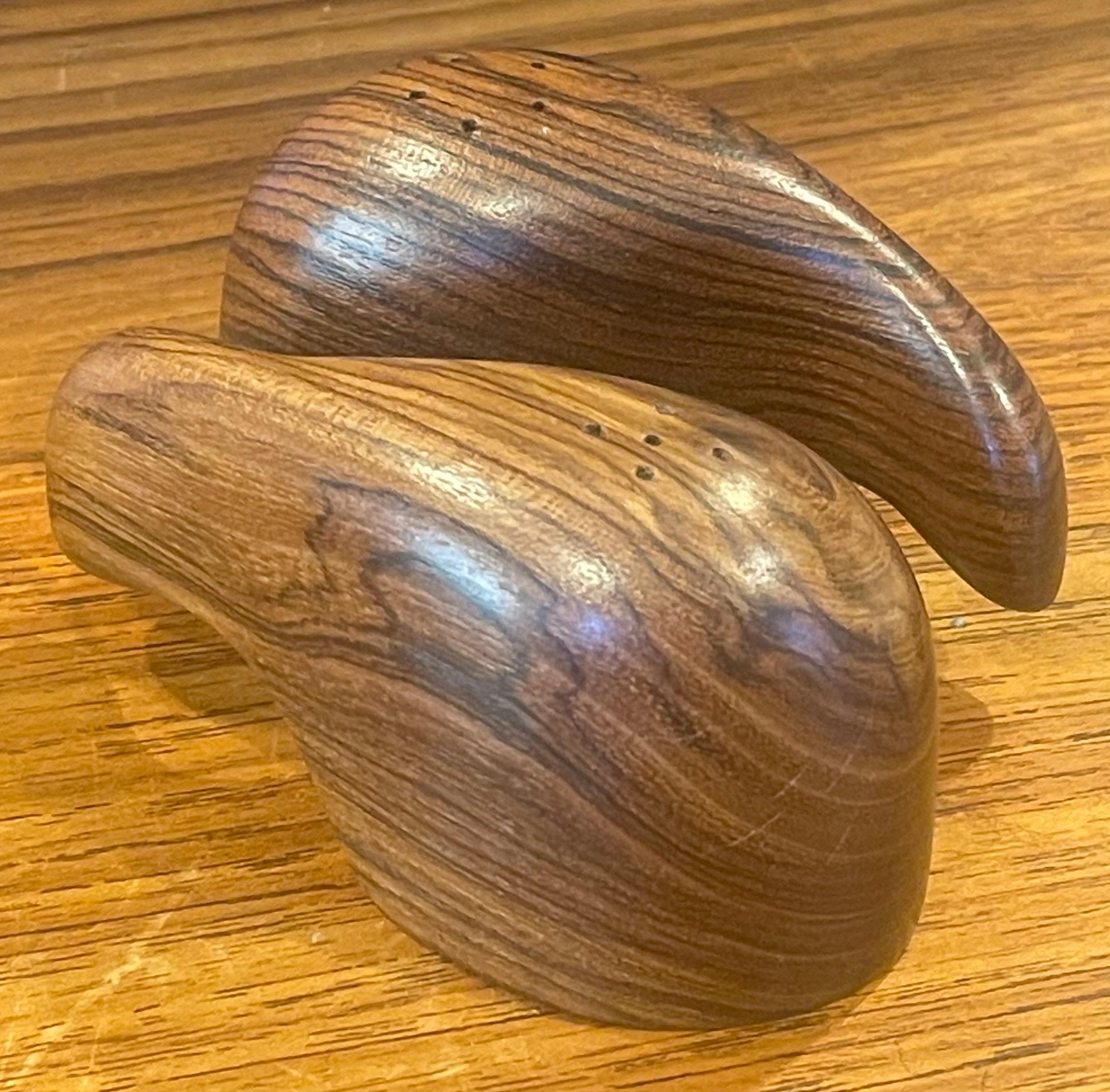 Mid-Century Modern Pair of MCM Cocobolo Wood Minimalist Salt & Pepper Shakers by Don Shoemaker For Sale