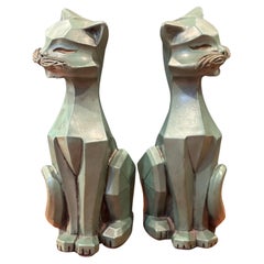 Pair of MCM Cubist Cat Sculptures by Universal Statuary Corp