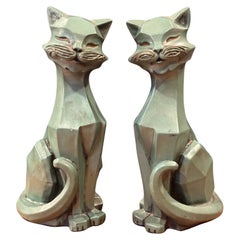 Vintage Pair of MCM Cubist Cat Sculptures by Universal Statuary Corp