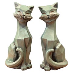 Pair of MCM Cubist Cat Sculptures by Universal Statuary Corp