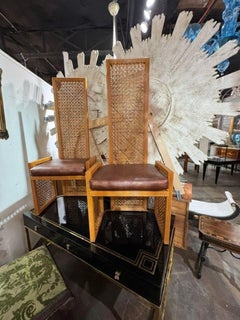 Pair of MCM Designer High Back Rattan Hall Chairs