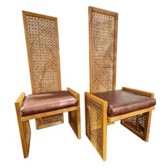 Pair of MCM Designer High Back Rattan Hall Chairs