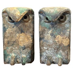 Pair of MCM Forged Iron Brutalist Owl Bookends In the Style of Isamu Noguchi