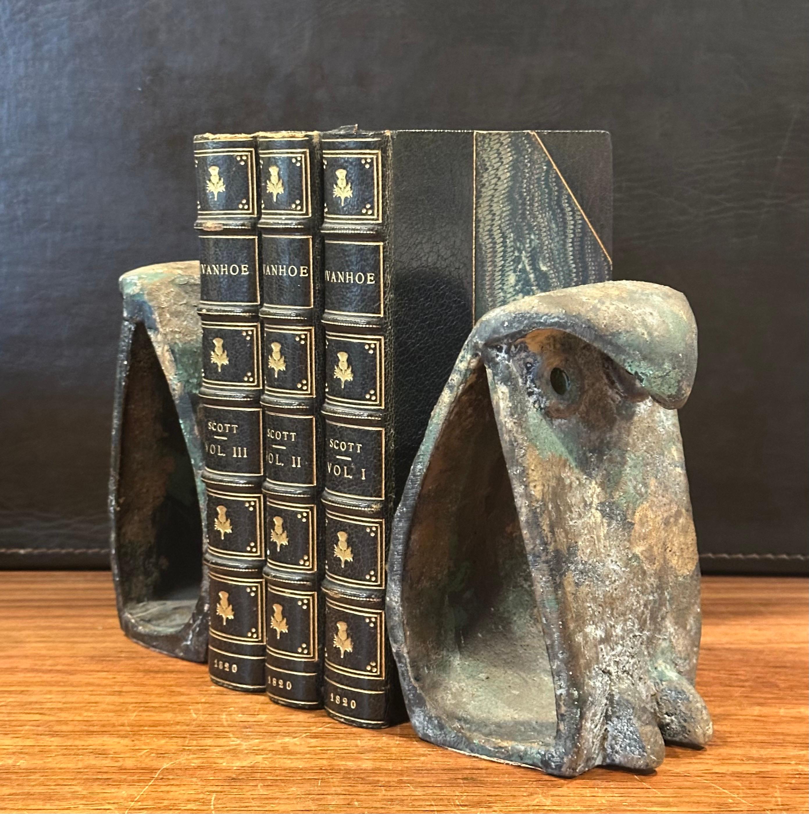 20th Century Pair of MCM Forged Iron Brutalist Owl Bookends In the Style of Isamu Noguchi For Sale