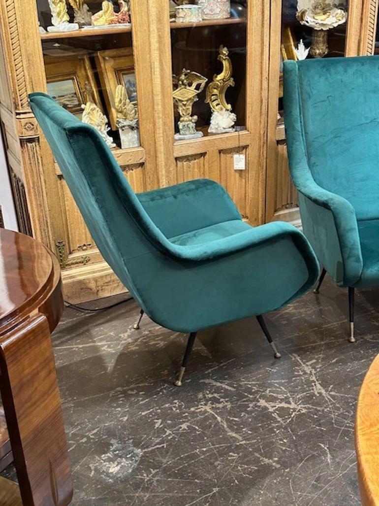 20th Century Pair of MCM Green Velvet Armchairs after Marco Zanuso For Sale