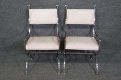 Pair of MCM Hollywood Regency Jacques Adnet Style Chrome and Lucite Armchairs