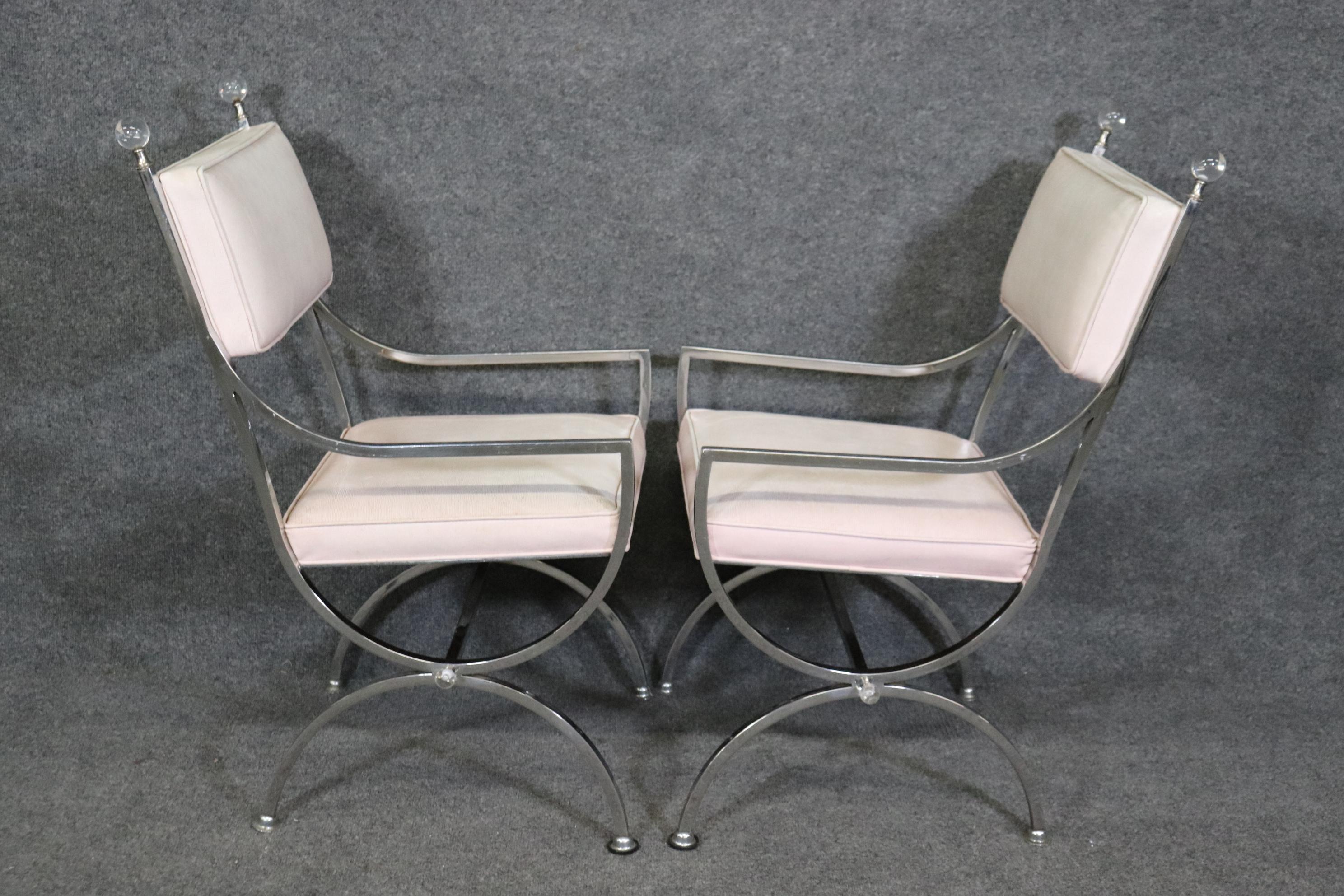 Unknown Pair of MCM Hollywood Regency Jacques Adnet Style Chrome and Lucite Armchairs