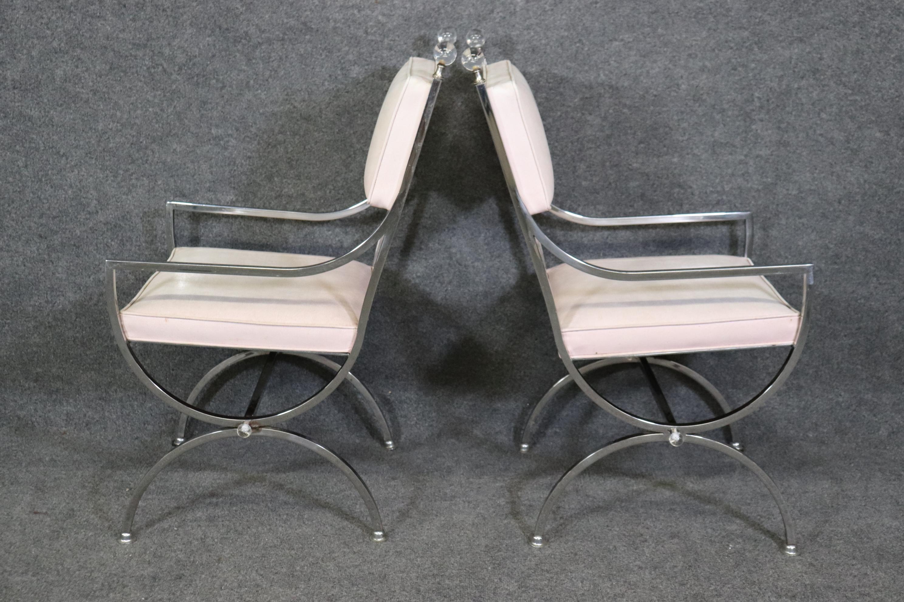 Pair of MCM Hollywood Regency Jacques Adnet Style Chrome and Lucite Armchairs In Good Condition In Swedesboro, NJ