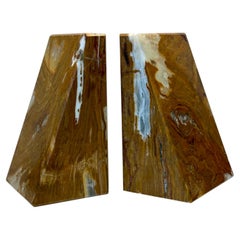 Pair of MCM Italian Fauves Onyx & Marble Geometric Wedge Bookends