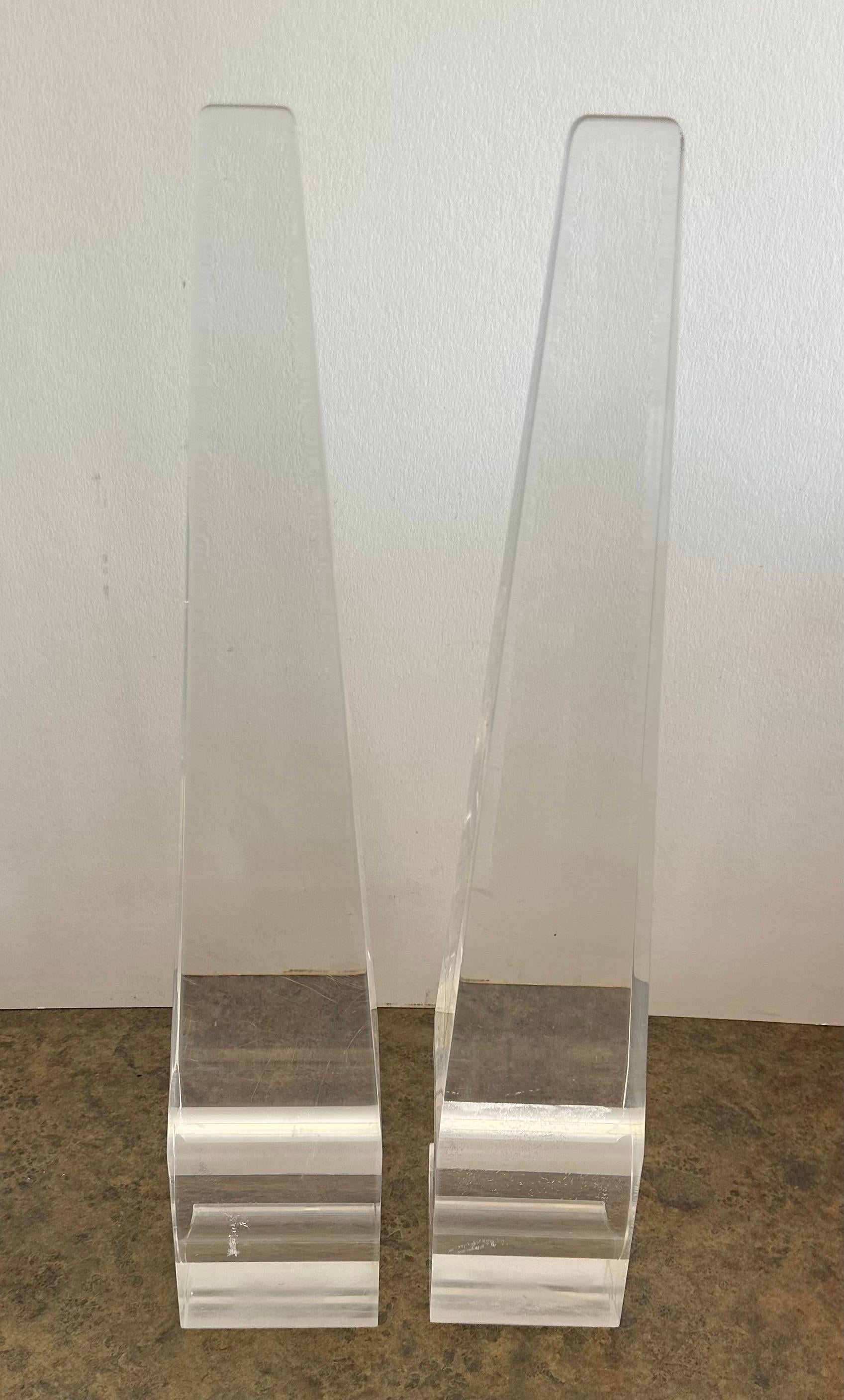 Pair of MCM Lucite Obelisks with Cut Outs For Sale 5