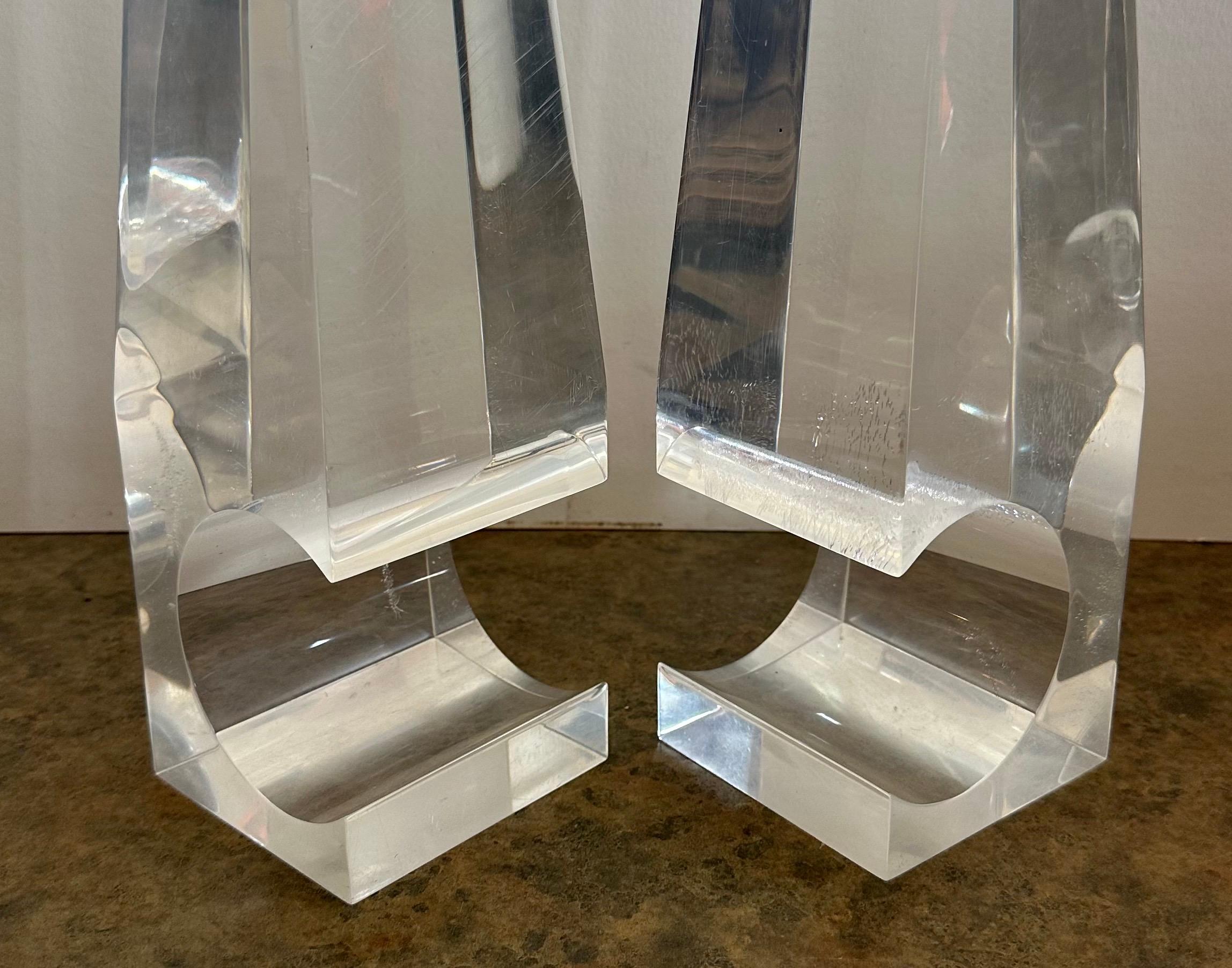 Pair of MCM Lucite Obelisks with Cut Outs For Sale 8