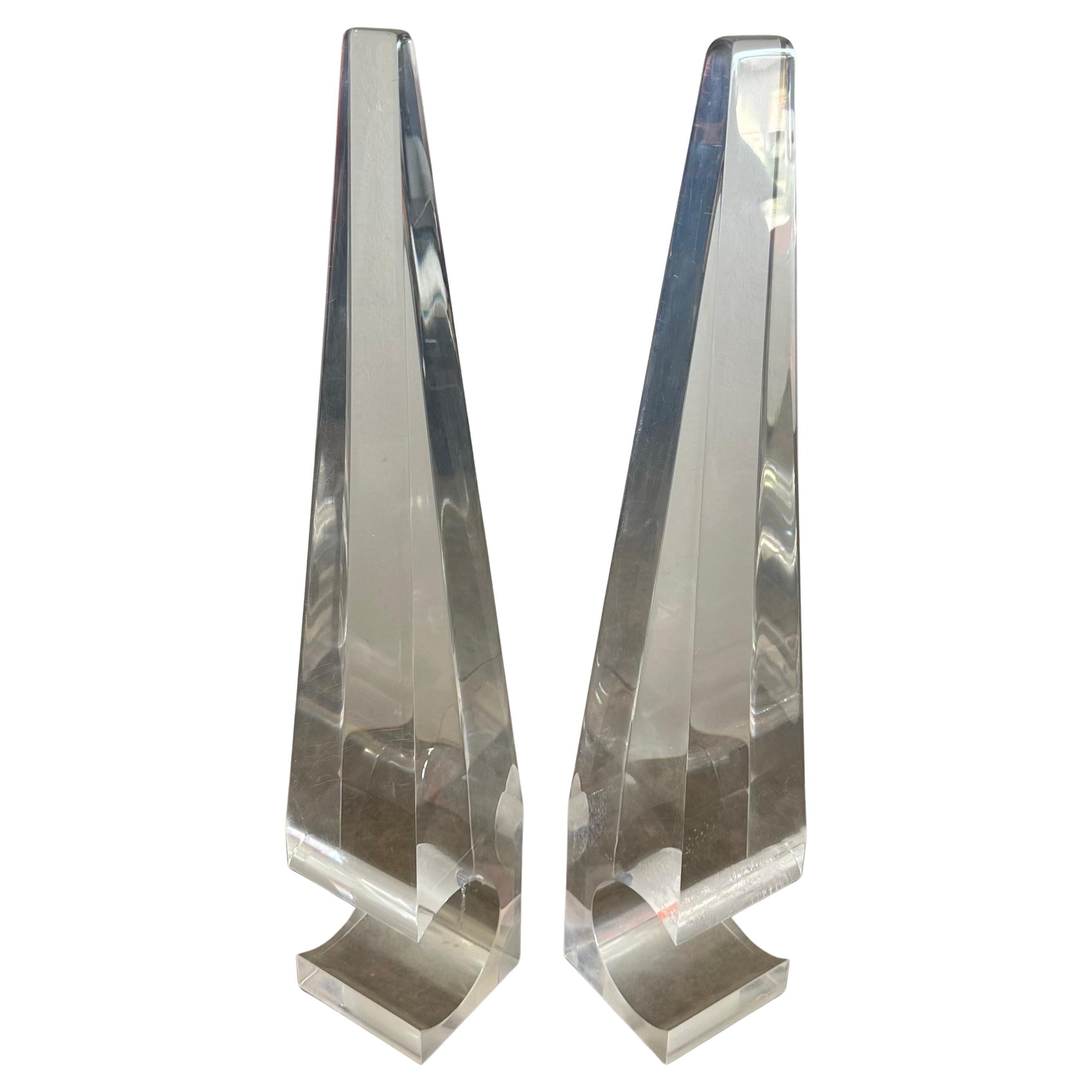Mid-Century Modern Pair of MCM Lucite Obelisks with Cut Outs For Sale
