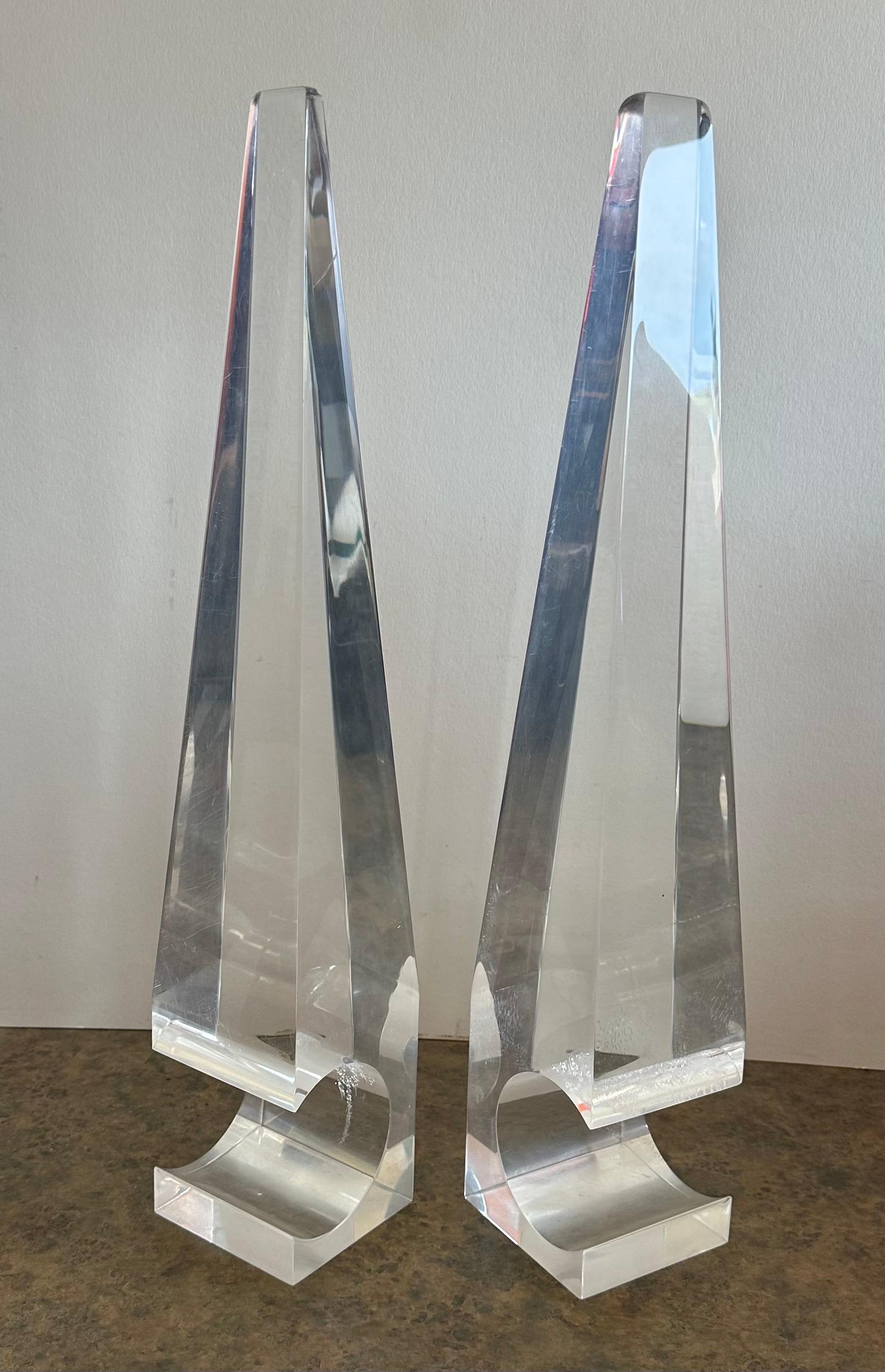 20th Century Pair of MCM Lucite Obelisks with Cut Outs For Sale