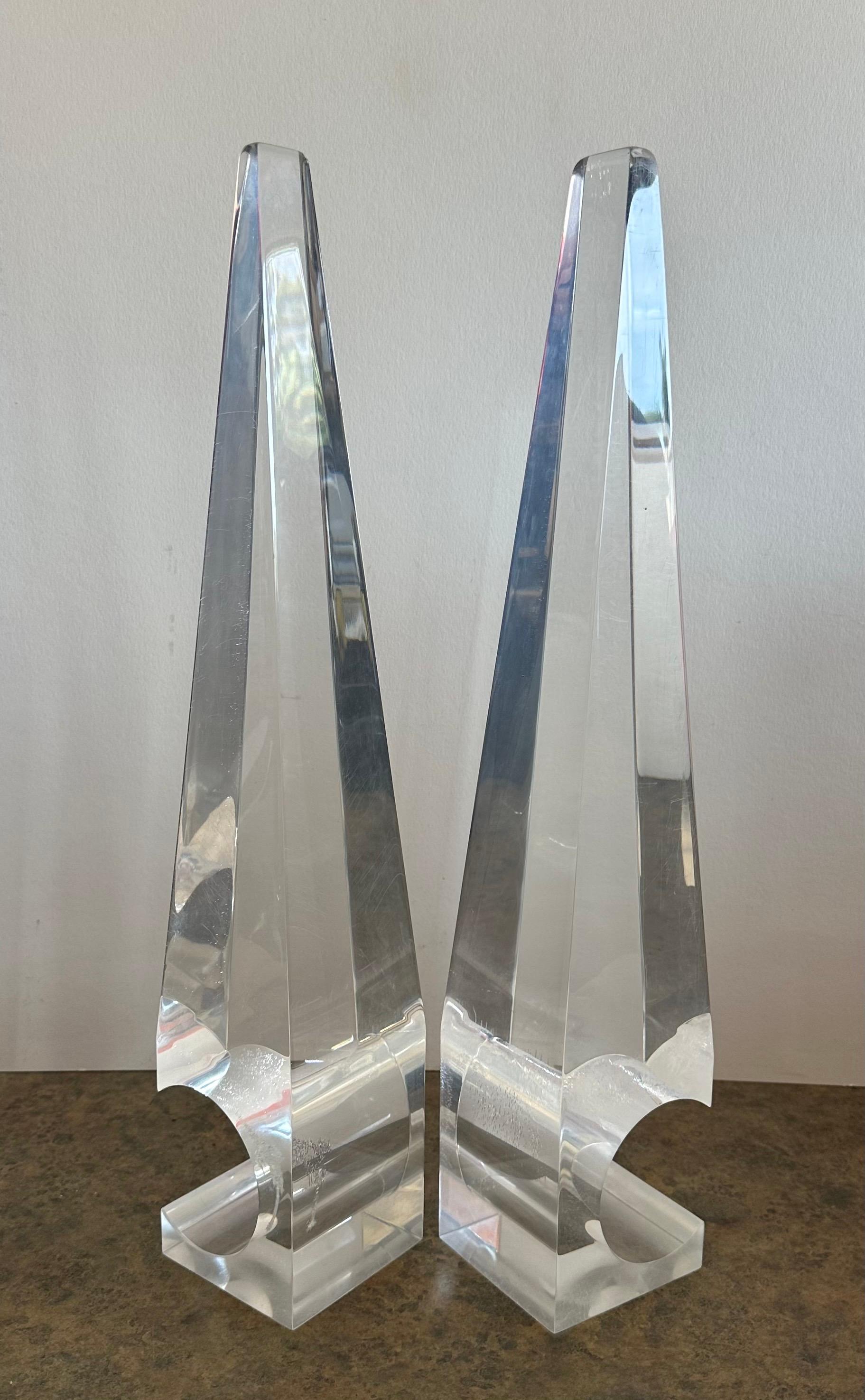 Pair of MCM Lucite Obelisks with Cut Outs For Sale 2