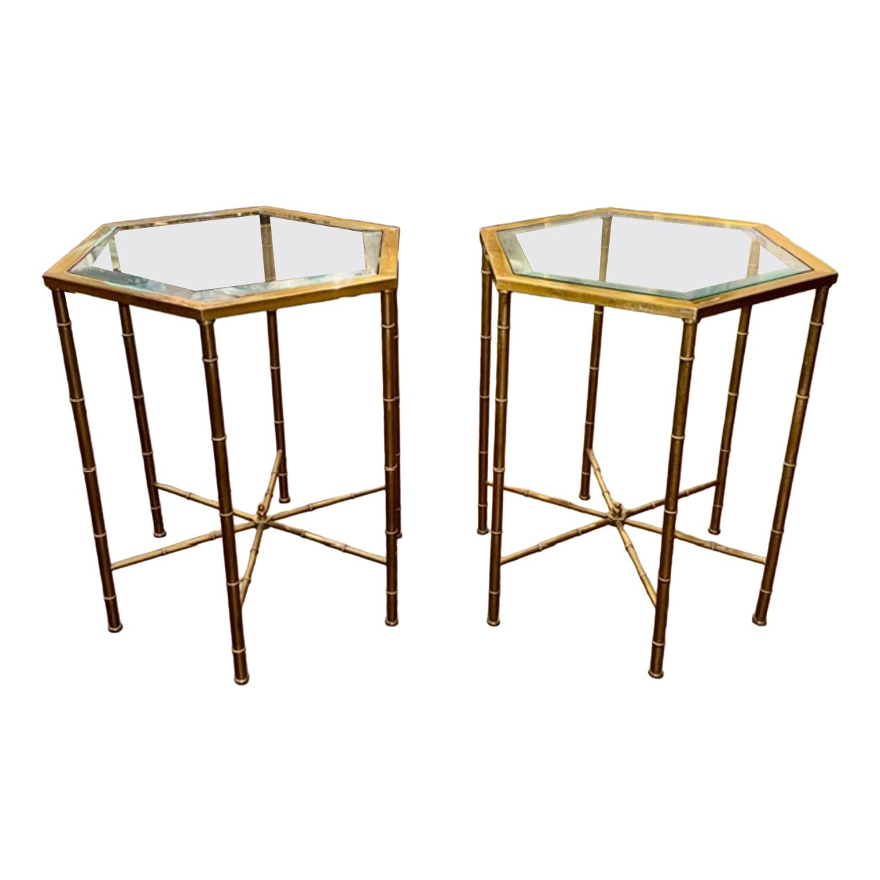 Pair of MCM Mastercraft Brass Side Tables