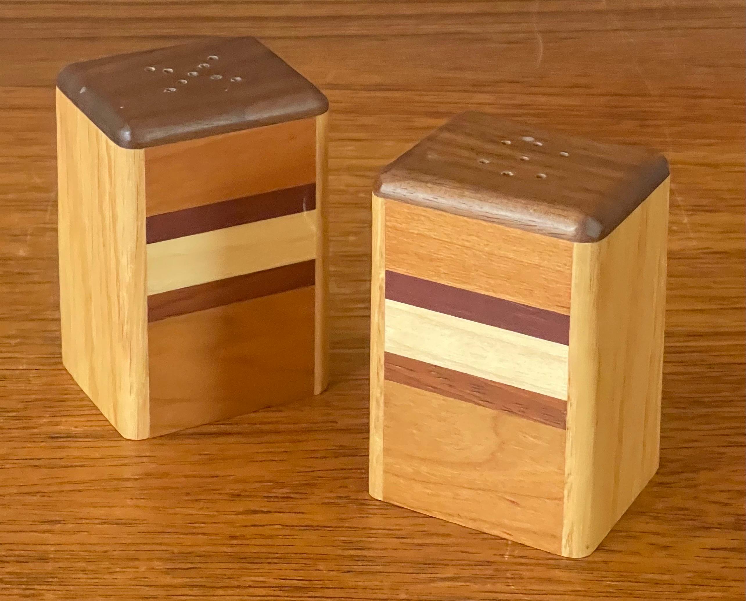 Ash Pair of MCM Mixed Woods Salt and Pepper Shakers For Sale