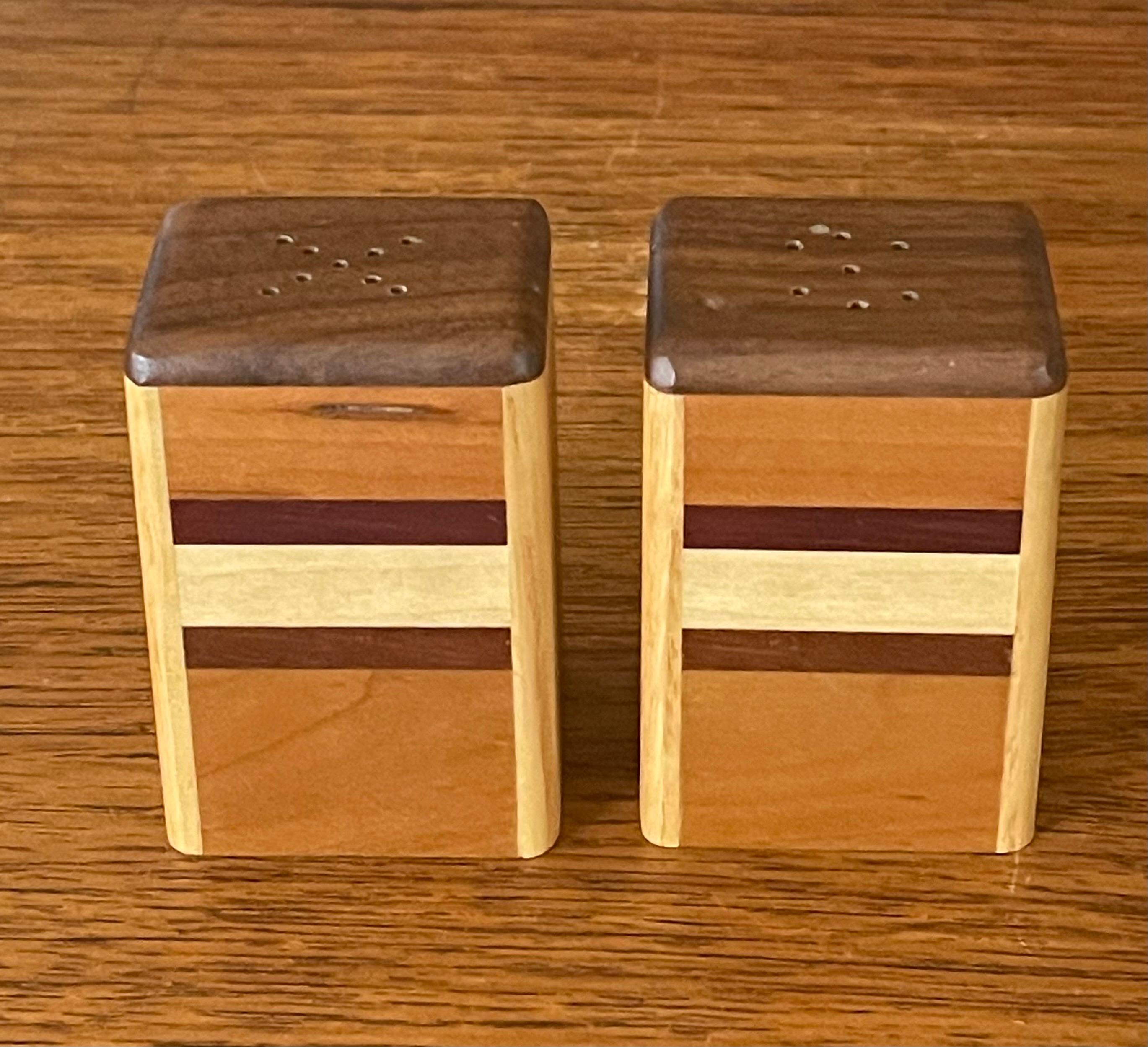 Pair of MCM Mixed Woods Salt and Pepper Shakers For Sale 2