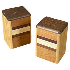 Pair of MCM Mixed Woods Salt and Pepper Shakers