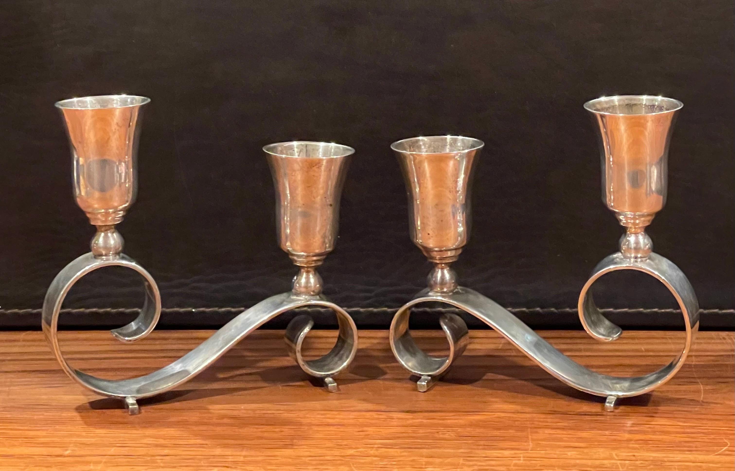 Pair of MCM Modernist Sterling Silver Candleholders by Juvento Lopez Reyes For Sale 6
