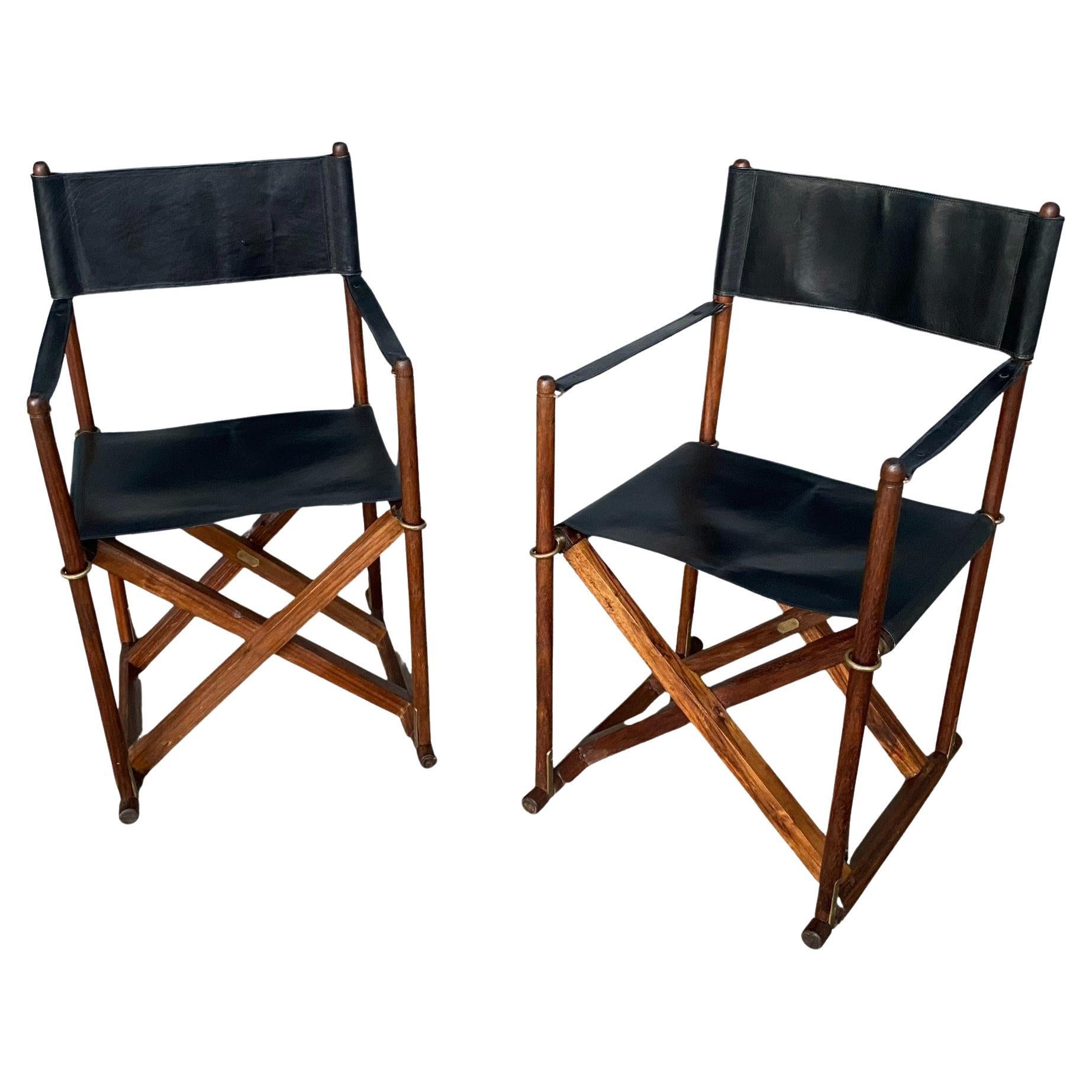 Pair of MCM Mogens Koch ‘Mk-16’ Safari Chairs, Folding Directors, Danish, 1970s