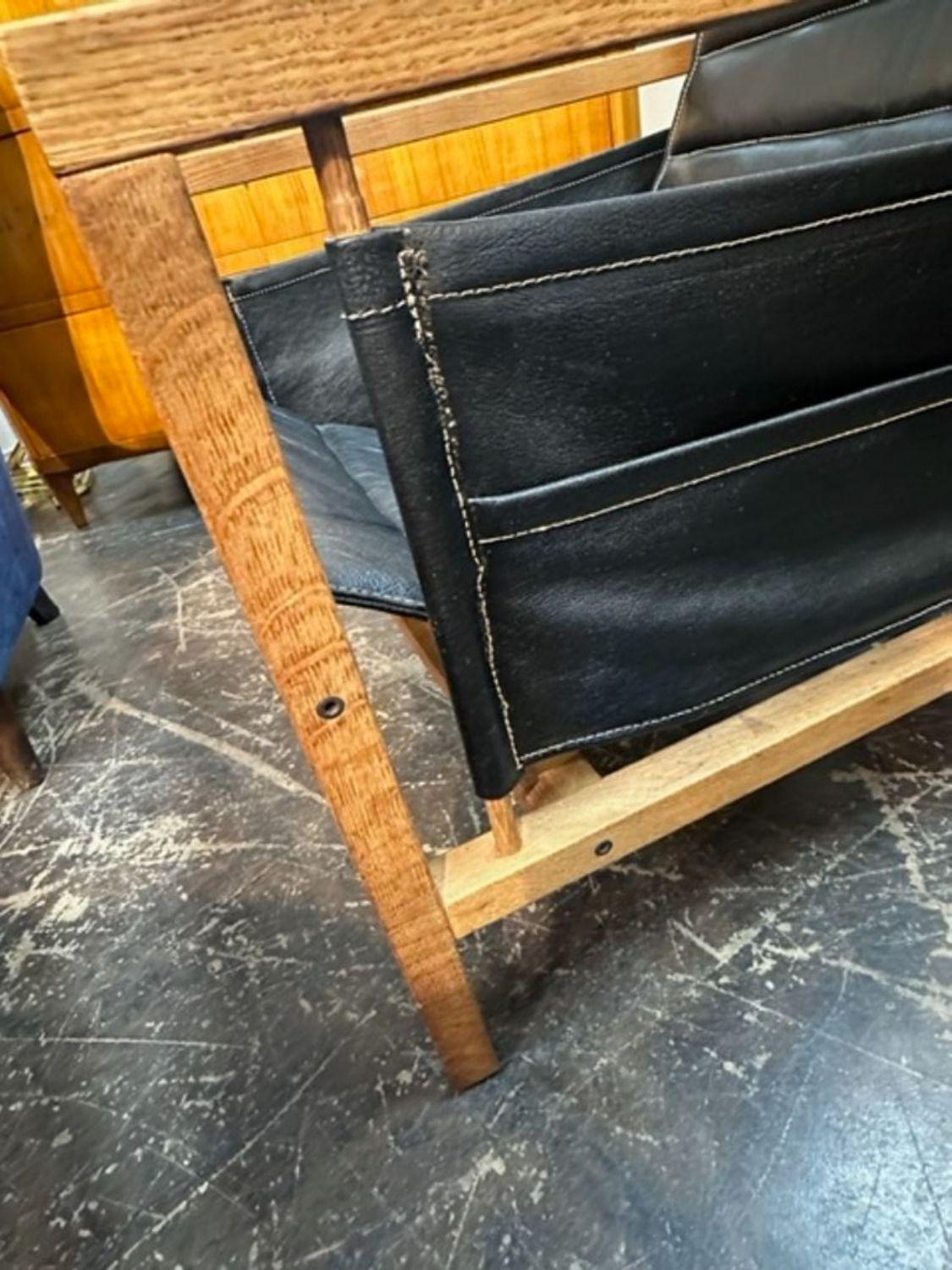 Pair of MCM Oak and Leather Arm Chairs For Sale 1