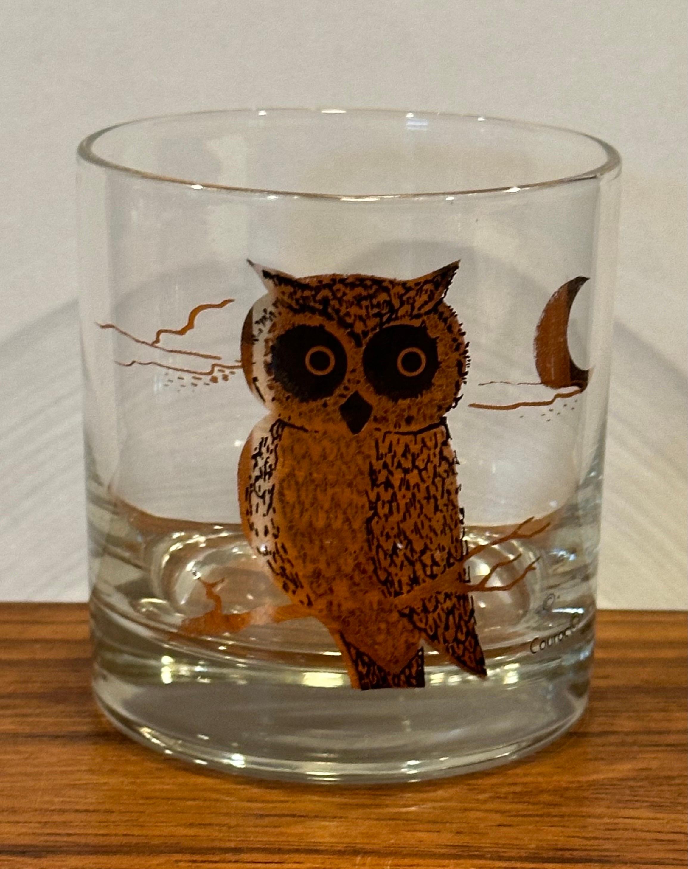 Paire de deux verres Old Fashion à motif hibou de MCM par Couroc Bon état à San Diego, CA