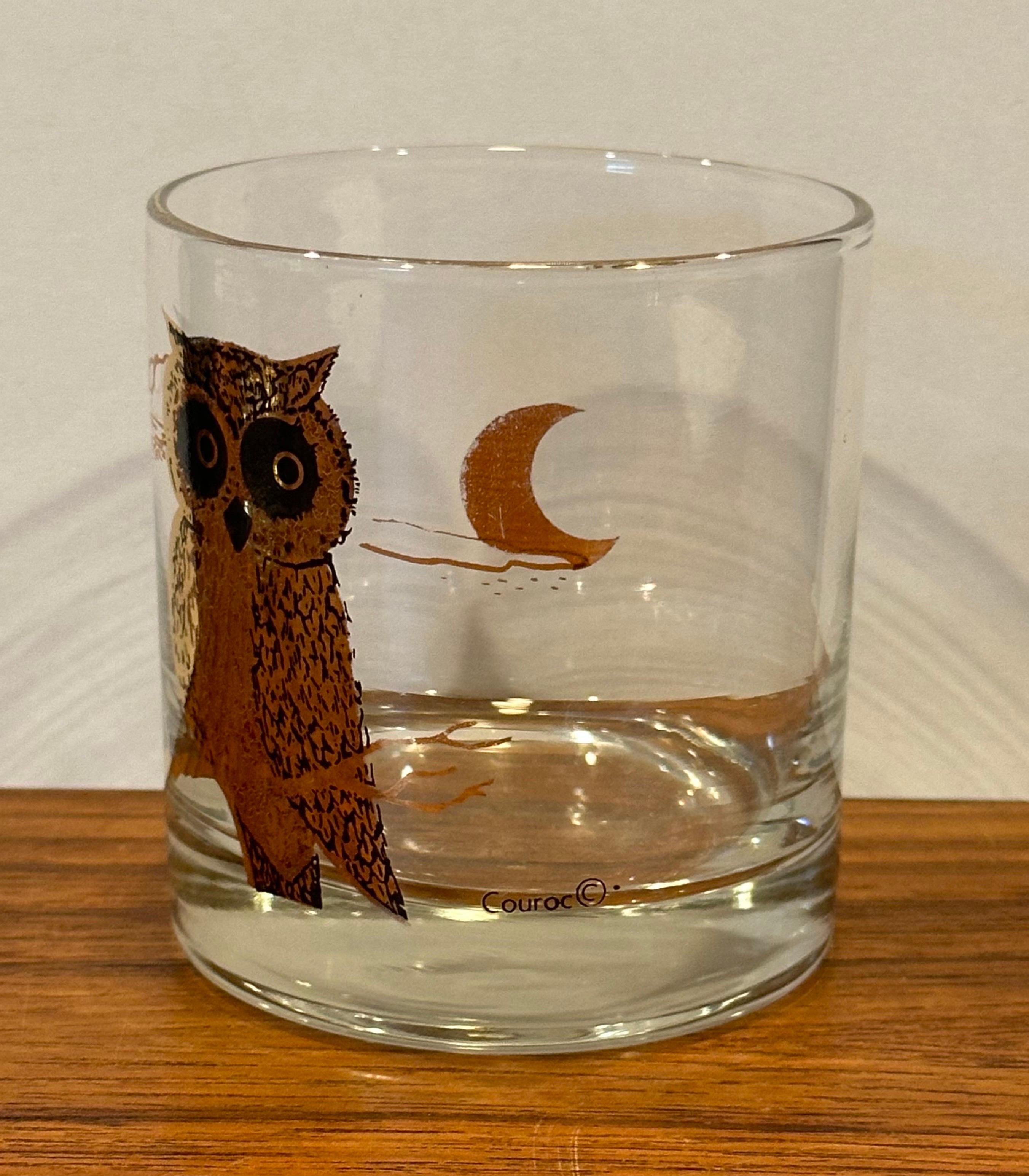 Verre Paire de deux verres Old Fashion à motif hibou de MCM par Couroc