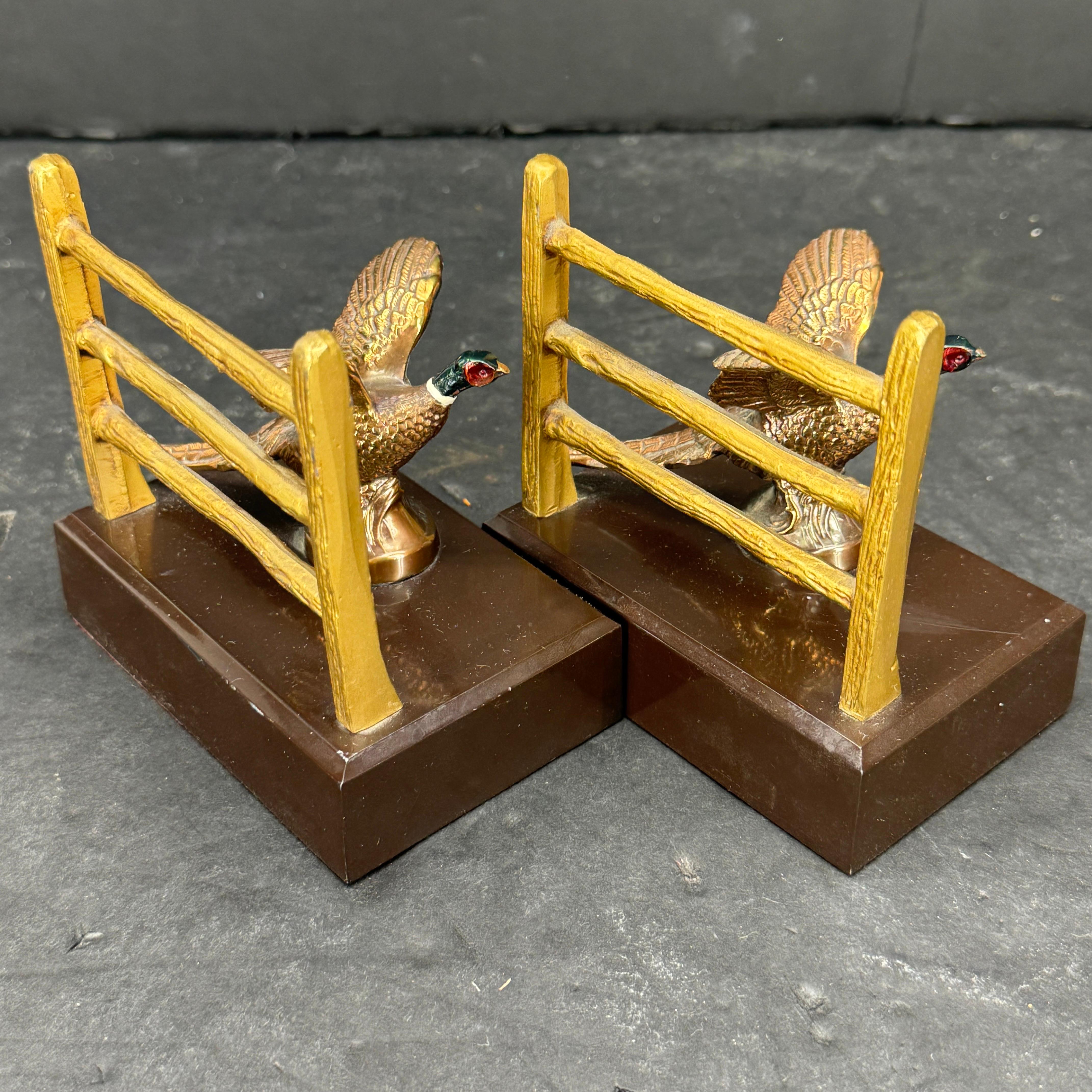 Pair of MCM Patinated Bronze Faux Bois Geese Brass Bookends For Sale 5