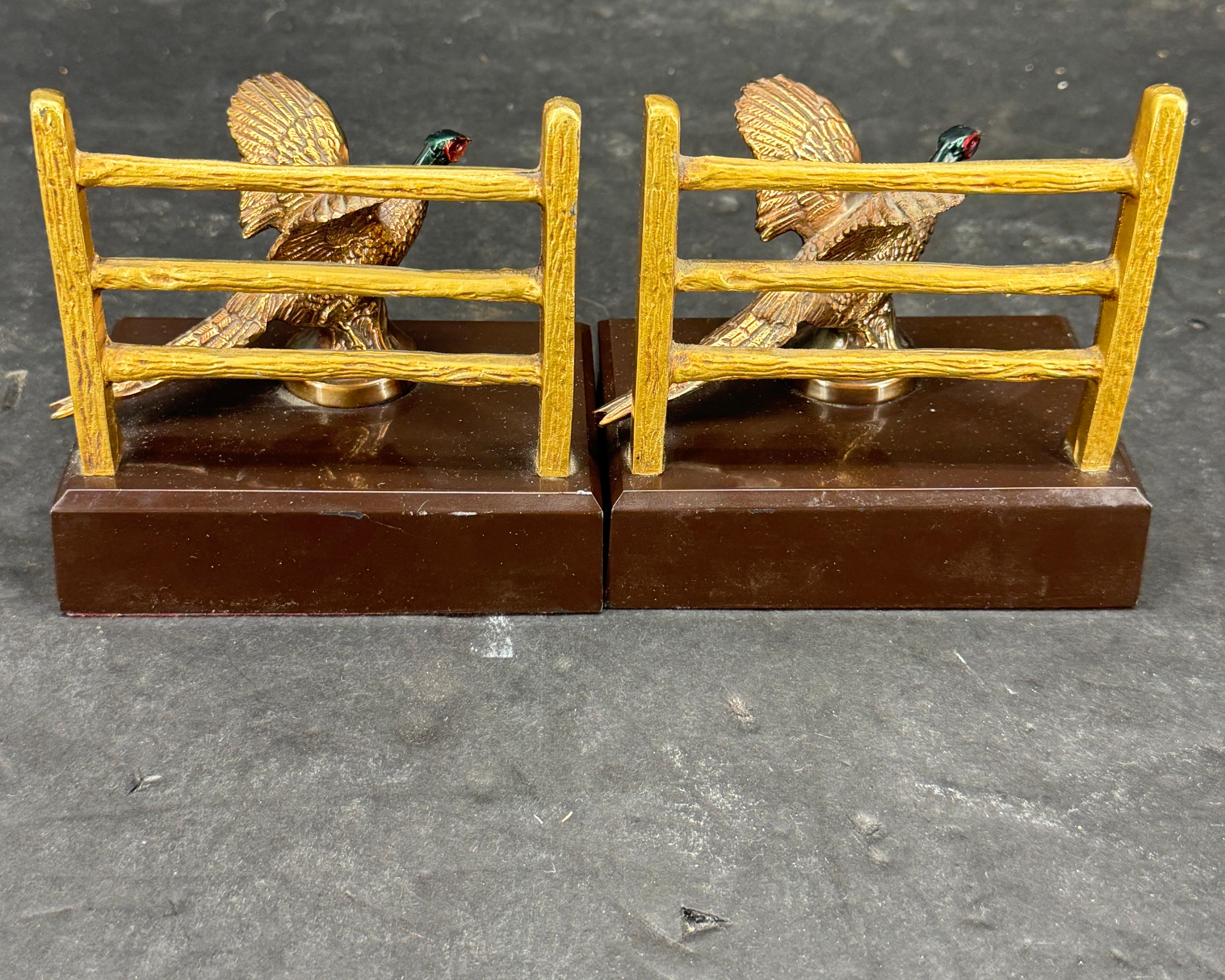 Pair of MCM Patinated Bronze Faux Bois Geese Brass Bookends For Sale 6