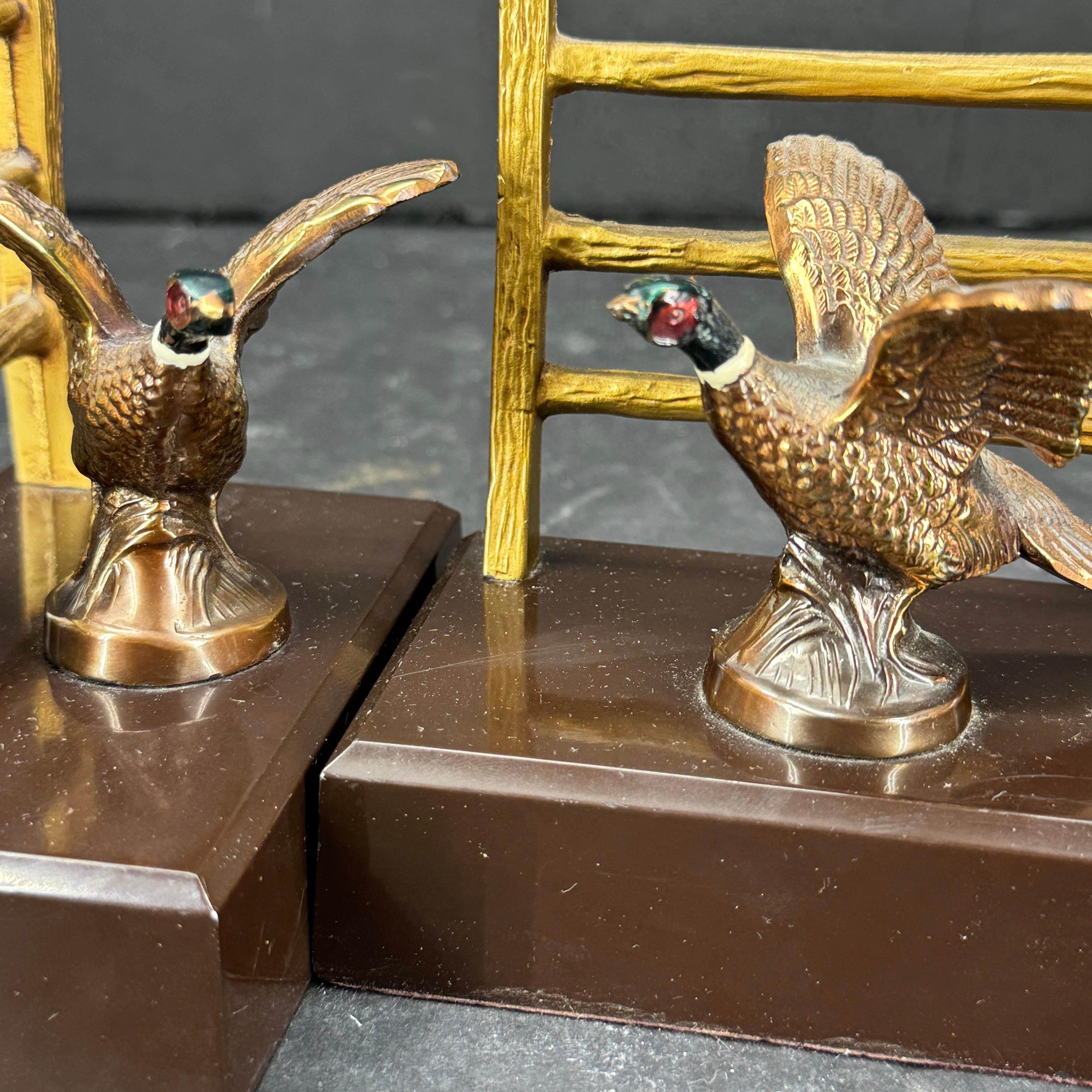 Pair of MCM Patinated Bronze Faux Bois Geese Brass Bookends For Sale 7