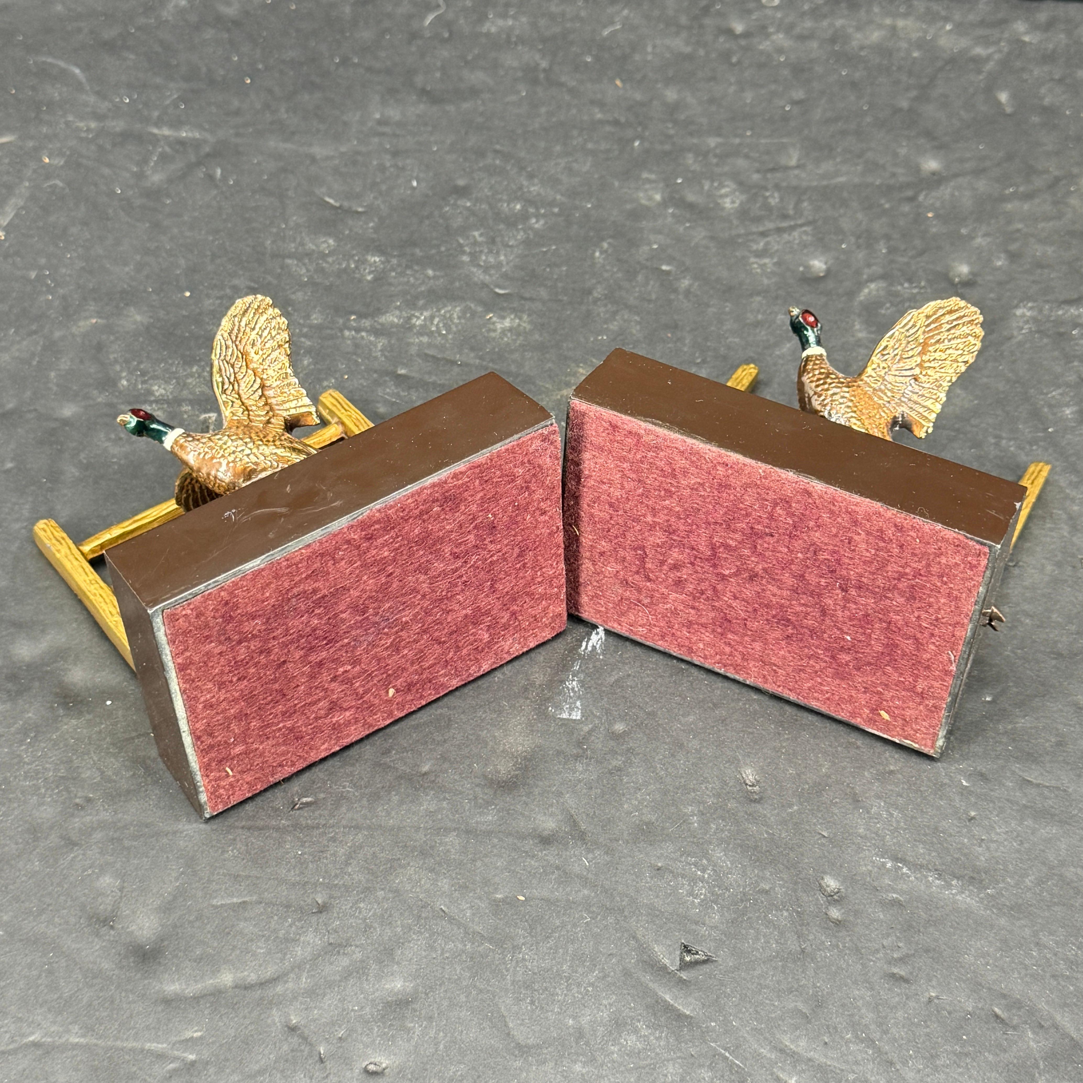 Pair of MCM Patinated Bronze Faux Bois Geese Brass Bookends For Sale 8