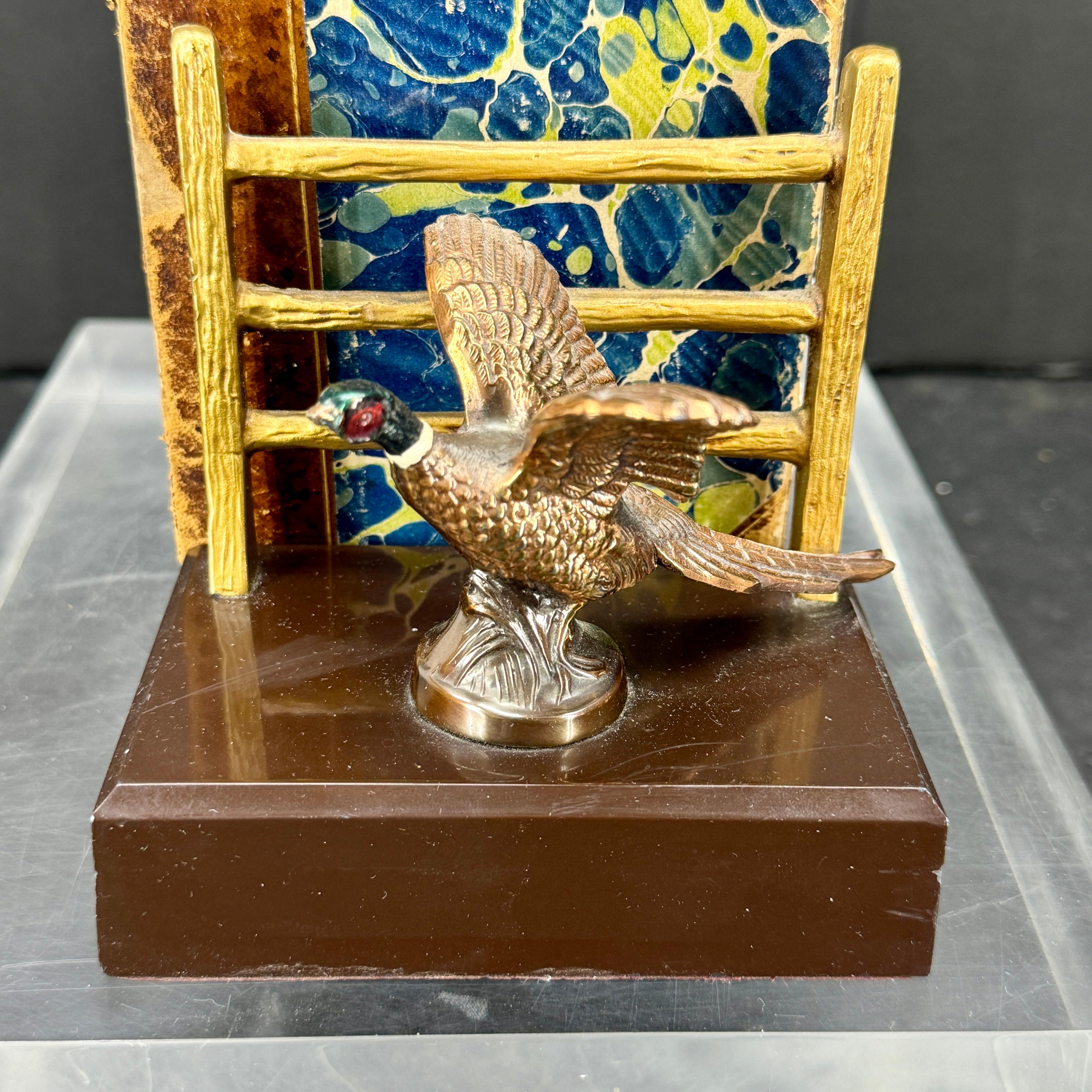Pair of MCM Patinated Bronze Faux Bois Geese Brass Bookends In Good Condition For Sale In Haddonfield, NJ