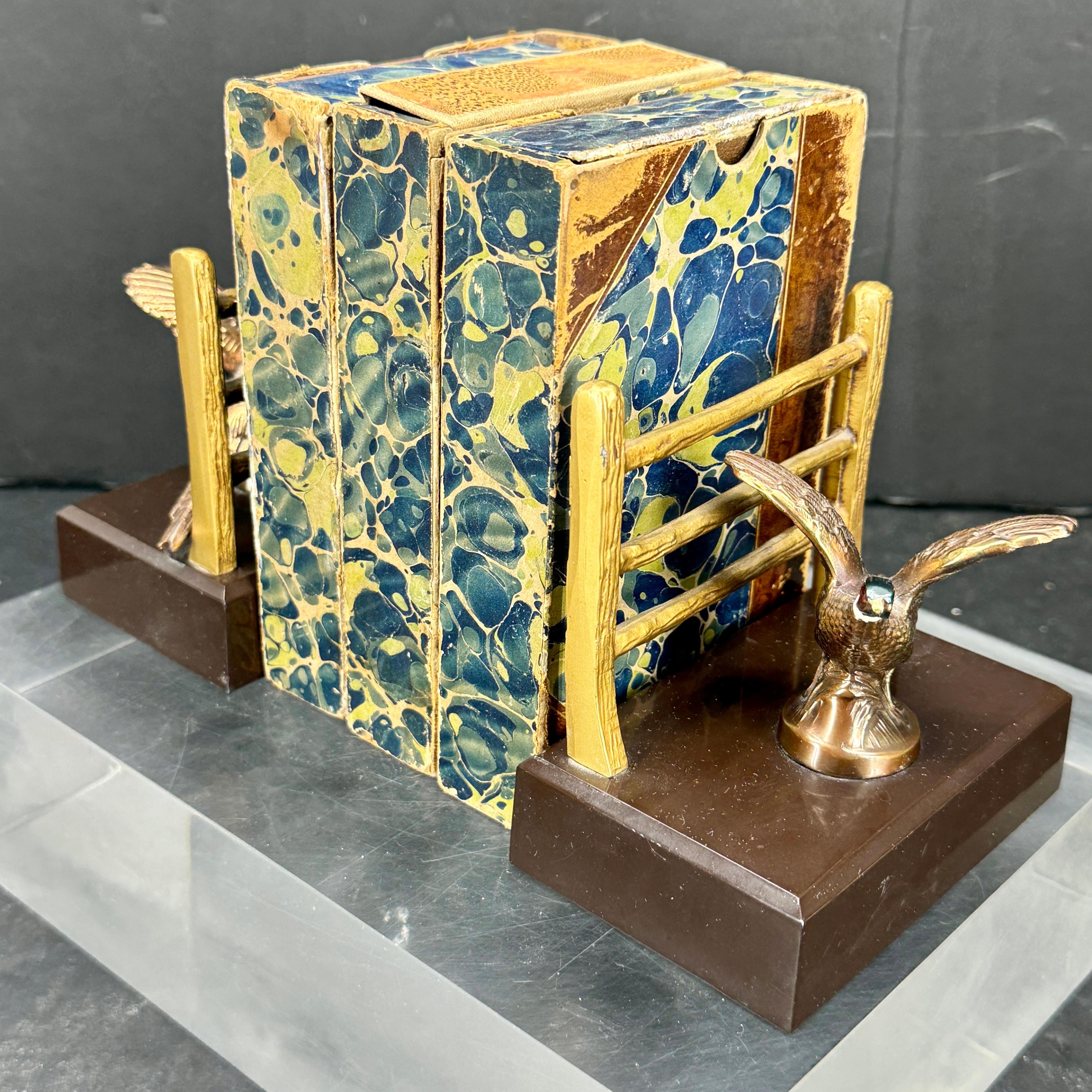 Pair of MCM Patinated Bronze Faux Bois Geese Brass Bookends For Sale 1