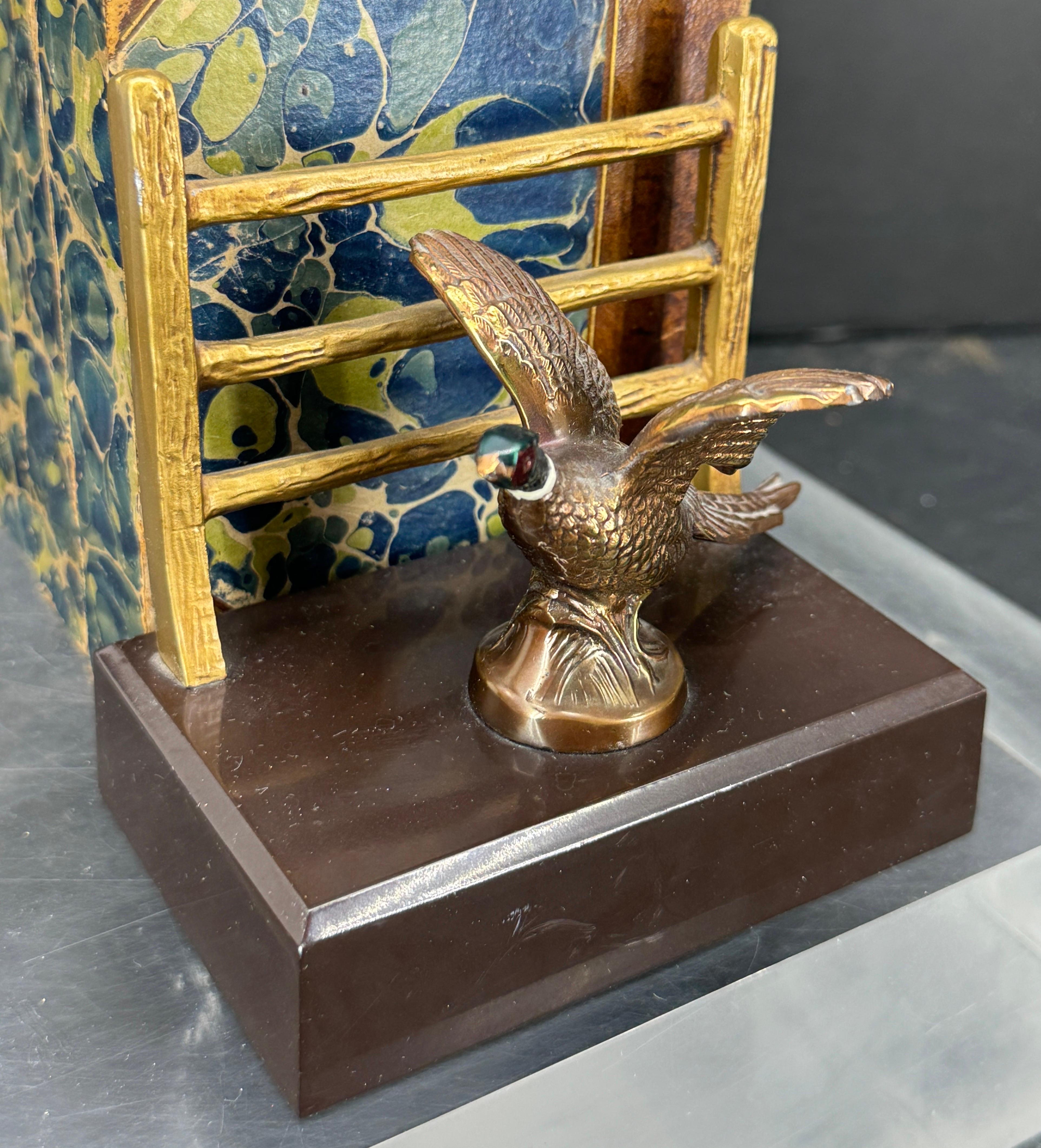 Pair of MCM Patinated Bronze Faux Bois Geese Brass Bookends For Sale 2