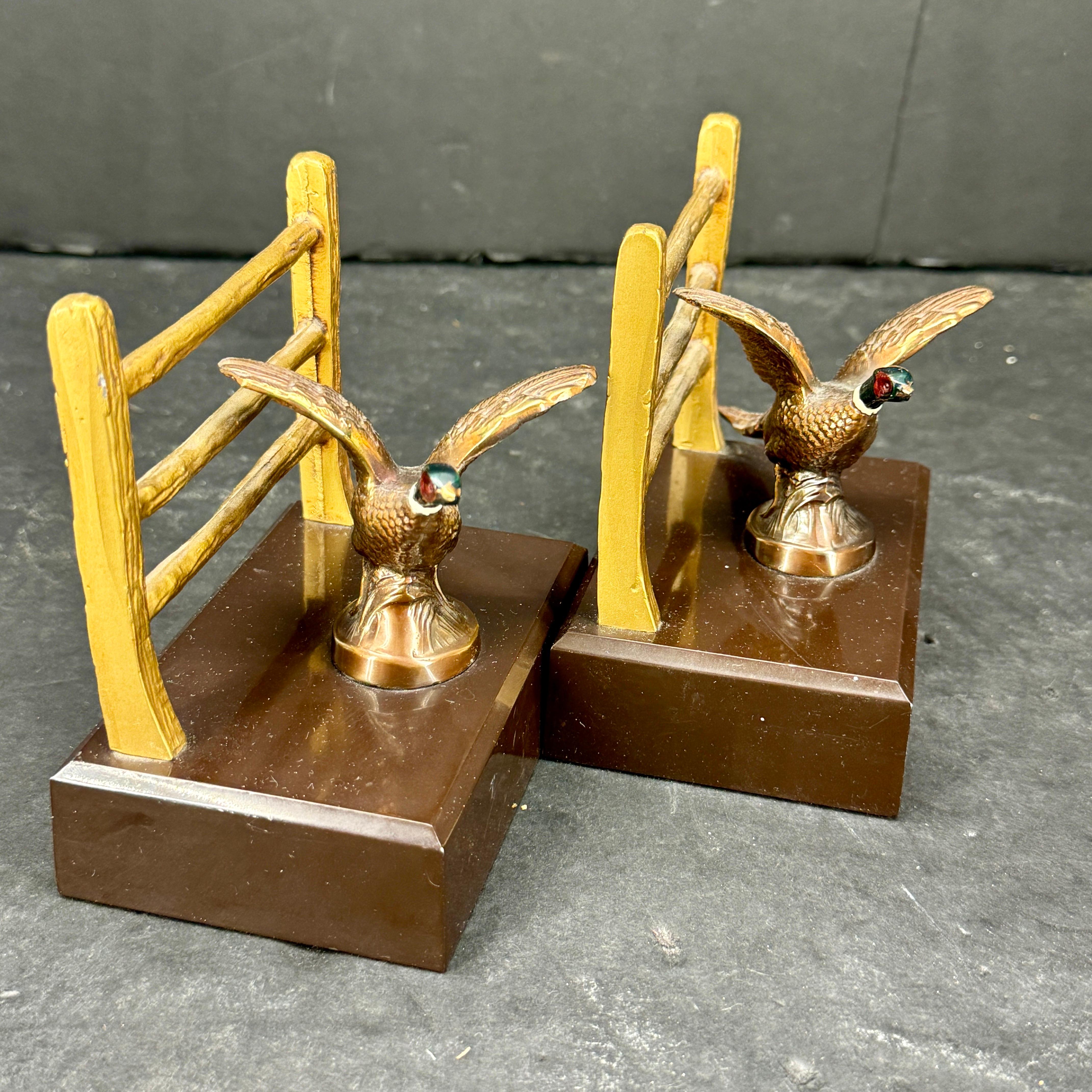 Pair of MCM Patinated Bronze Faux Bois Geese Brass Bookends For Sale 3