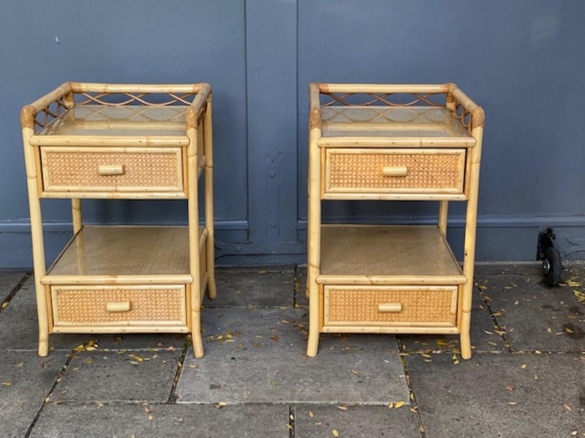 Pair of MCM Rattan / Cane Nightstands / Bedside Tables, Angraves, English, 1970s For Sale 4